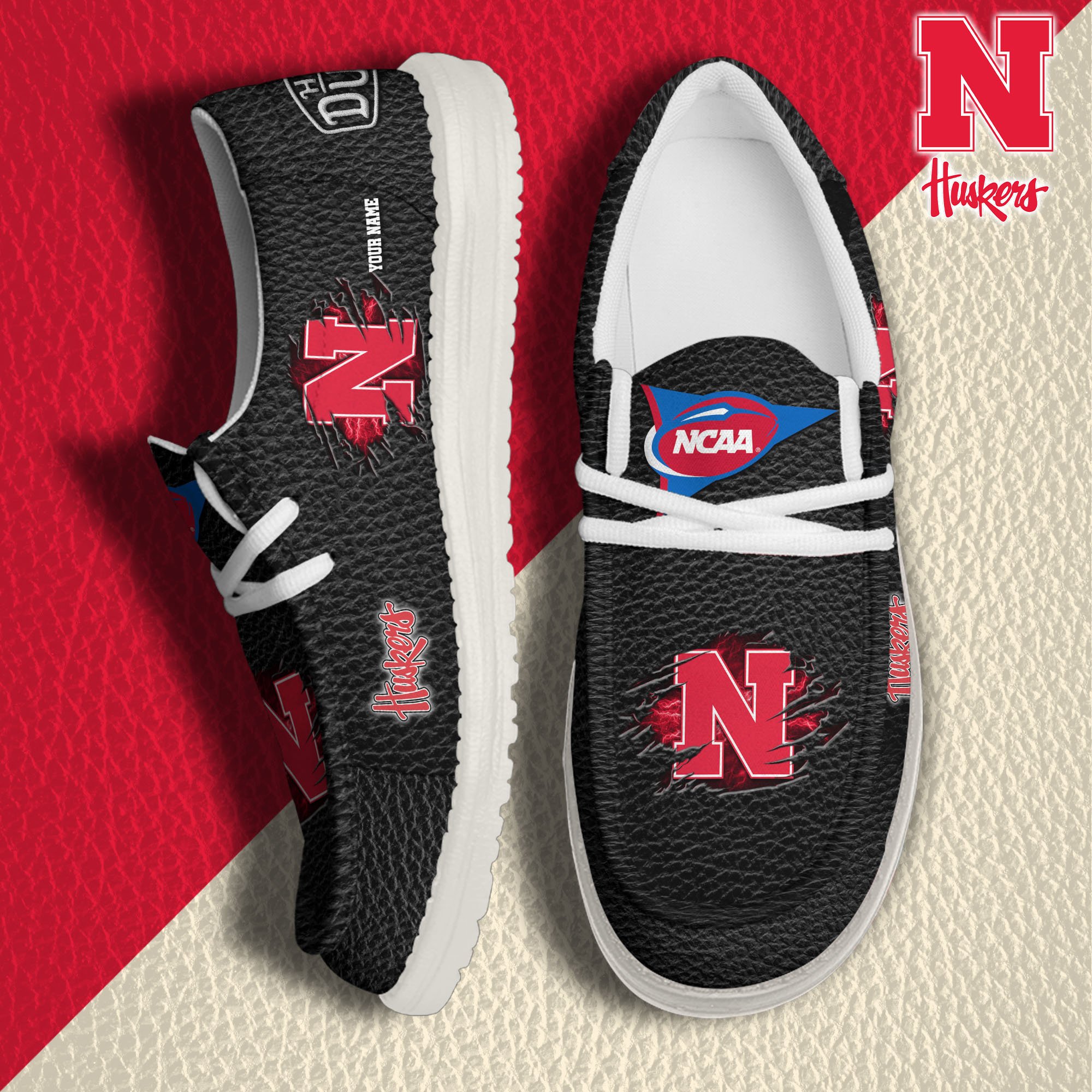 JWFancy Nebraska Cornhuskers Hey Dude Shoes Wally Men's Lace Up Loafers Comfortable For Men And Women