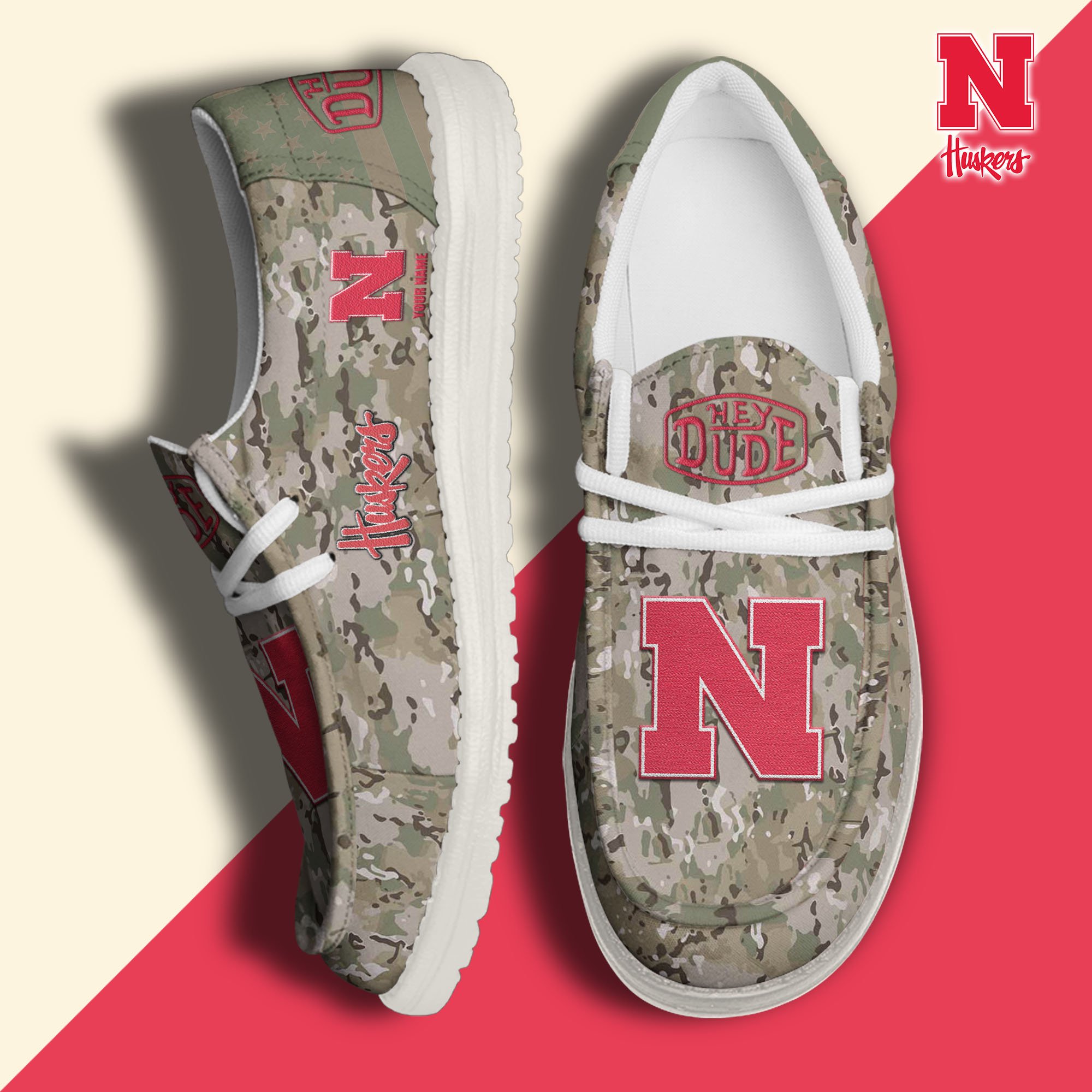JWFancy Nebraska Cornhuskers Hey Dude Shoes Wally Men's Lace Up Loafers Comfortable For Men And Women