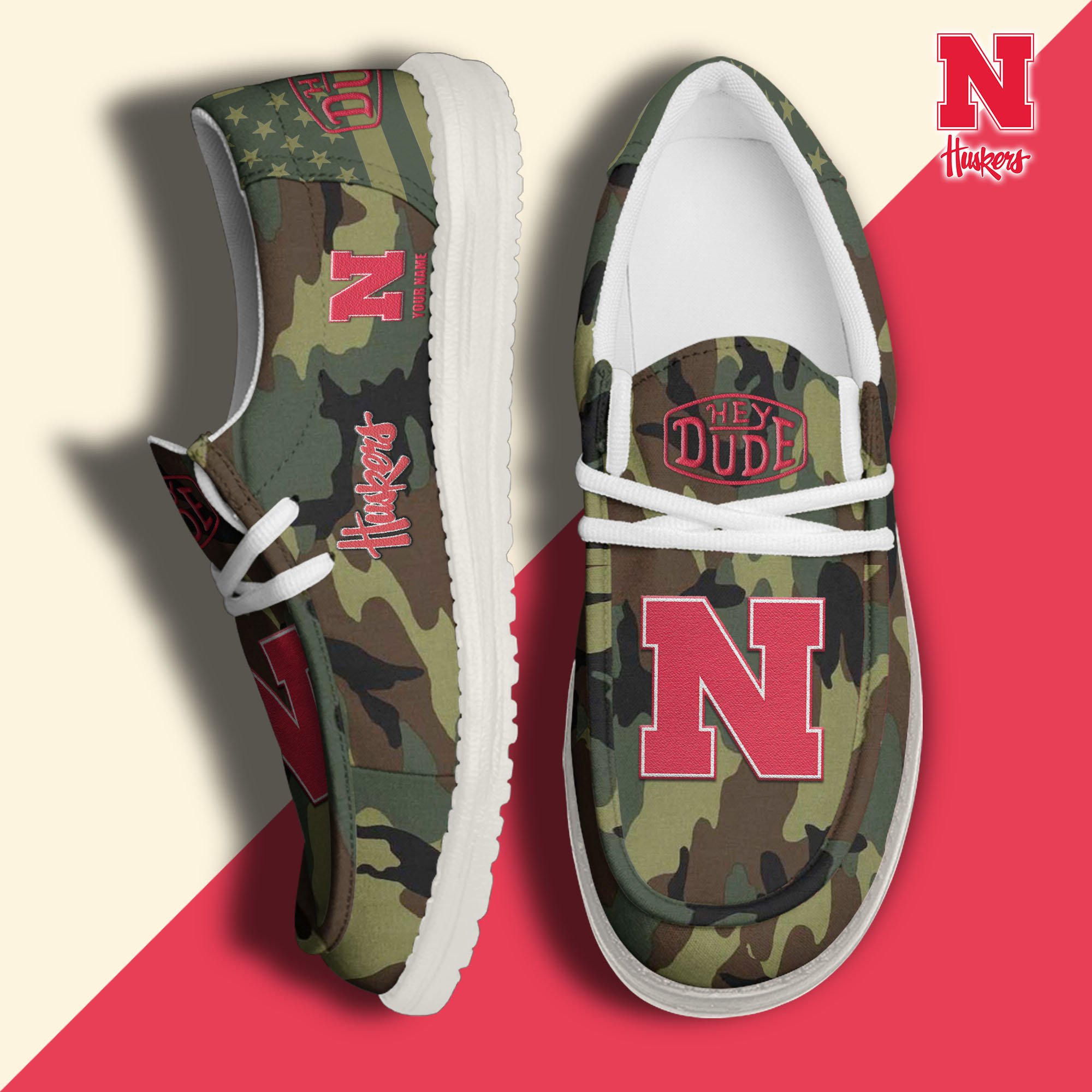 JWFancy Nebraska Cornhuskers Hey Dude Shoes Wally Men's Lace Up Loafers Comfortable For Men And Women