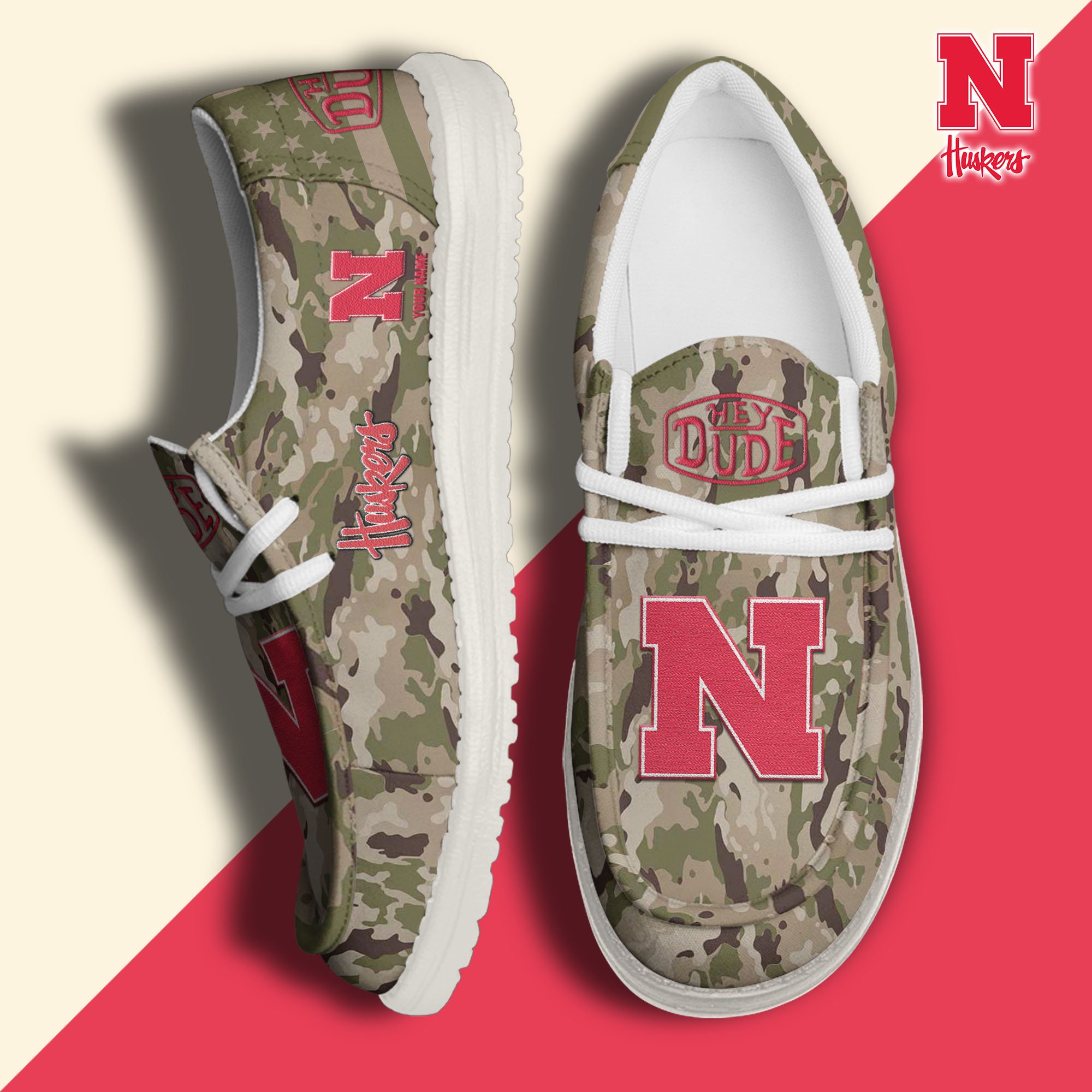 JWFancy Nebraska Cornhuskers Hey Dude Shoes Wally Men's Lace Up Loafers Comfortable For Men And Women