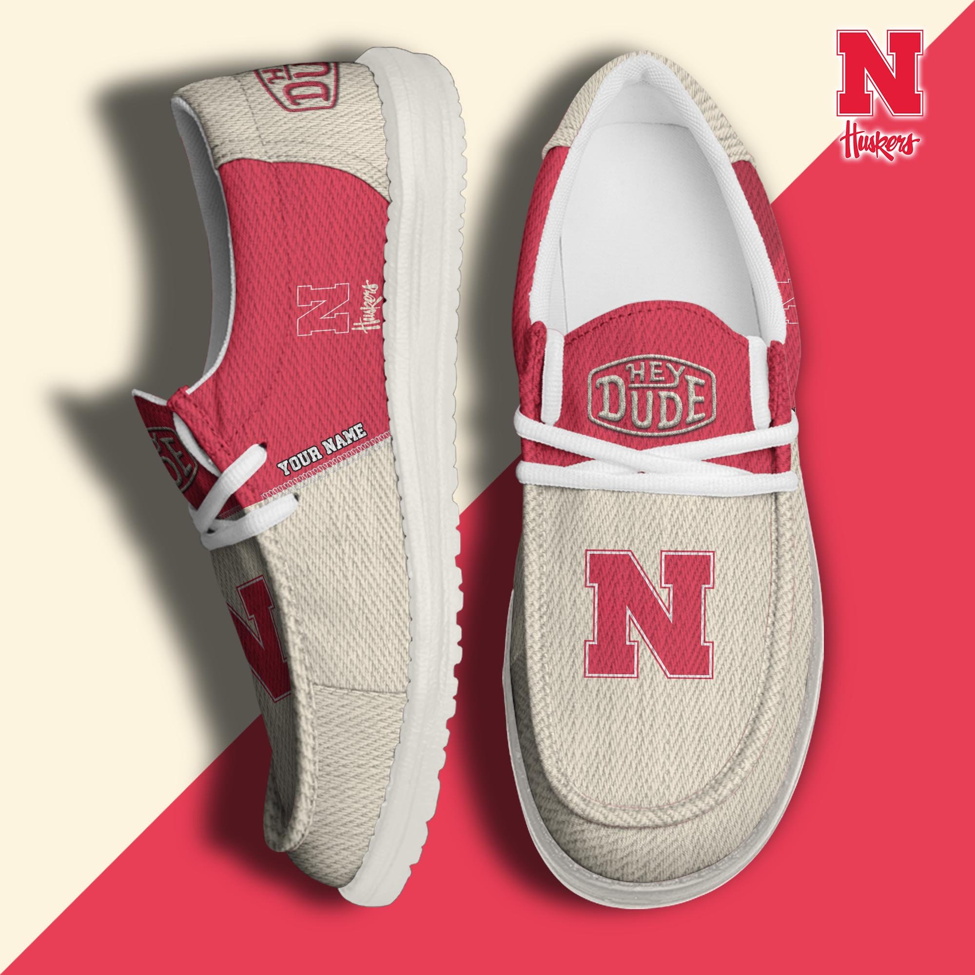 JWFancy Nebraska Cornhuskers Hey Dude Shoes Wally Men's Lace Up Loafers Comfortable For Men And Women