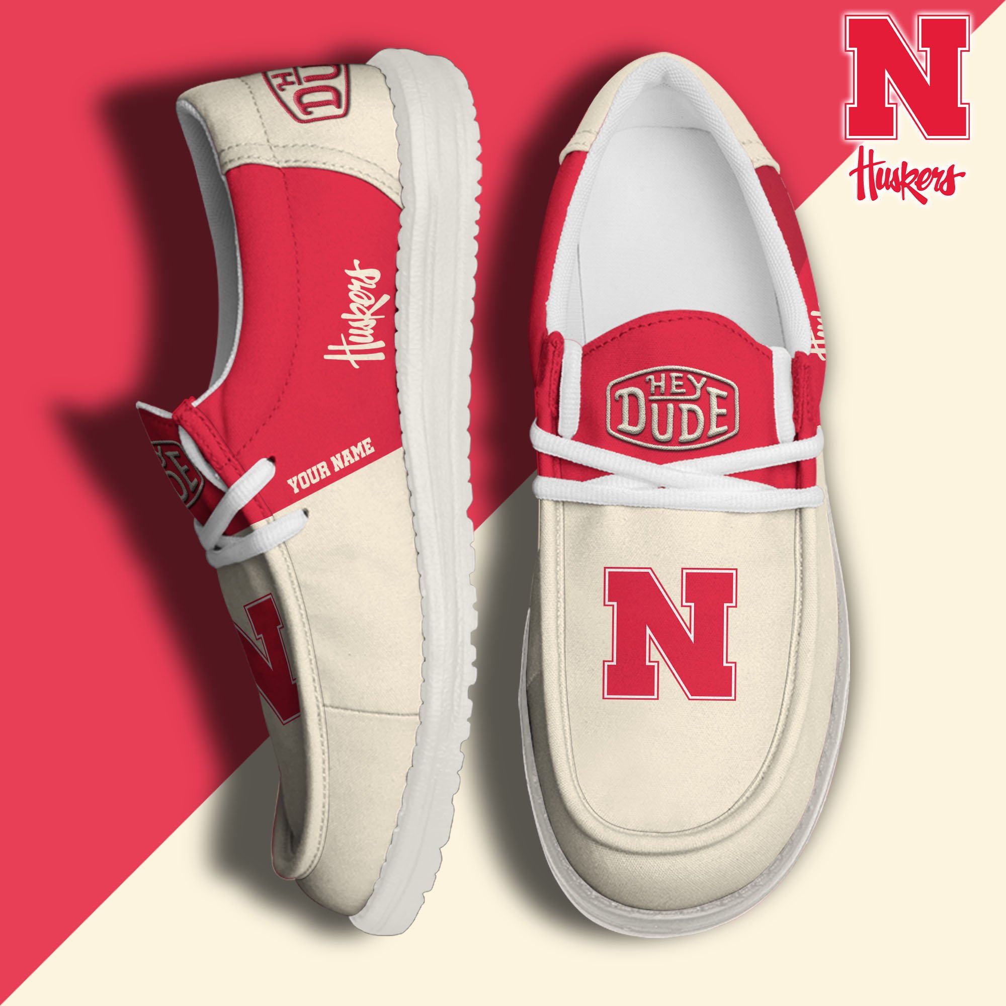 JWFancy Nebraska Cornhuskers Hey Dude Shoes Wally Men's Lace Up Loafers Comfortable For Men And Women