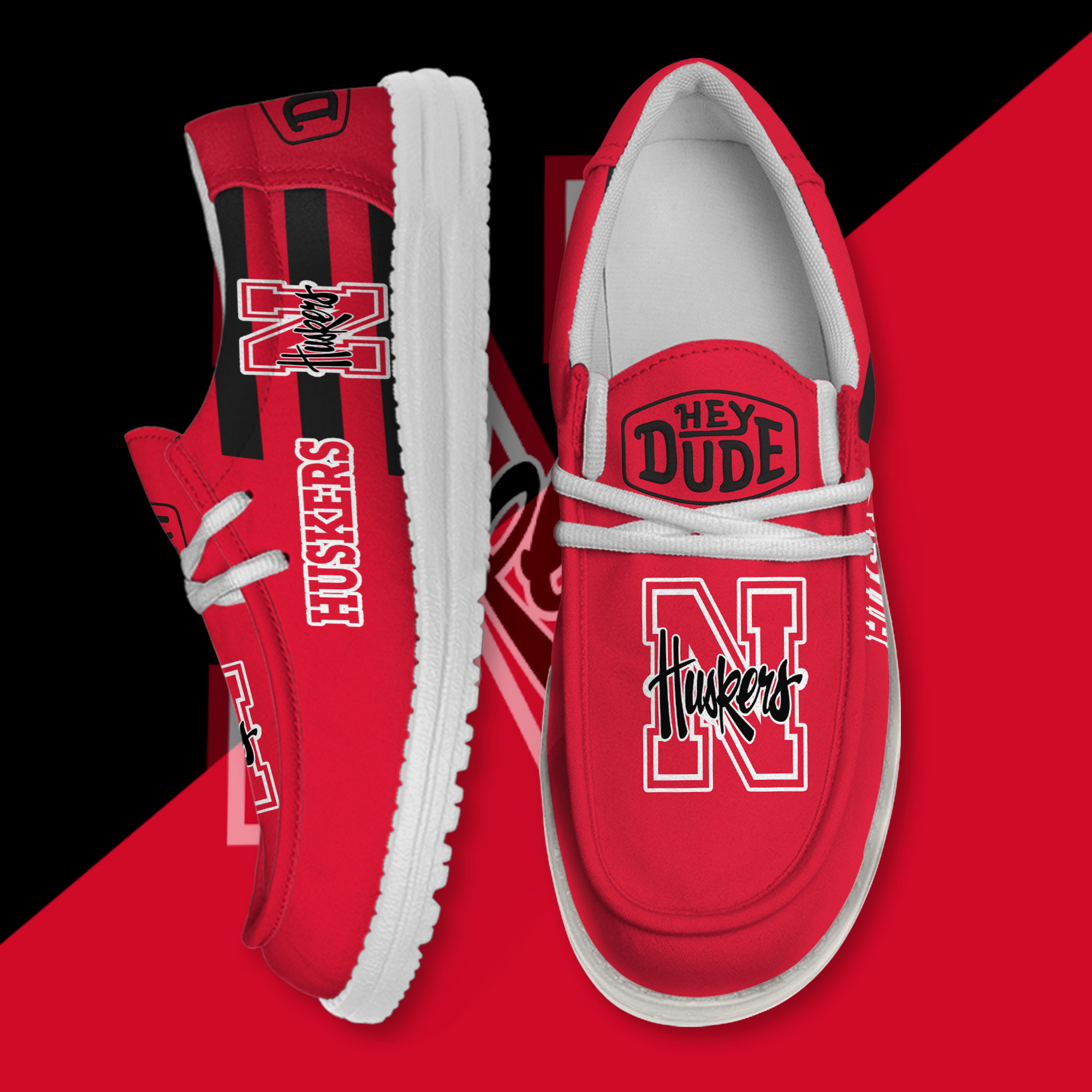 JWFancy Nebraska Cornhuskers Hey Dude Shoes Wally Men's Lace Up Loafers Comfortable For Men And Women