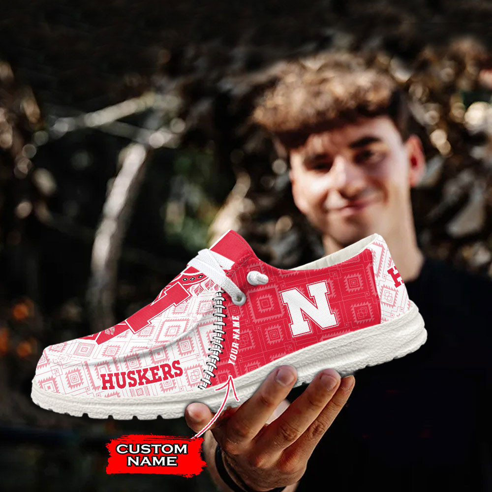 JWFancy Nebraska Cornhuskers Hey Dude Shoes Wally Men's Lace Up Loafers Comfortable For Men And Women