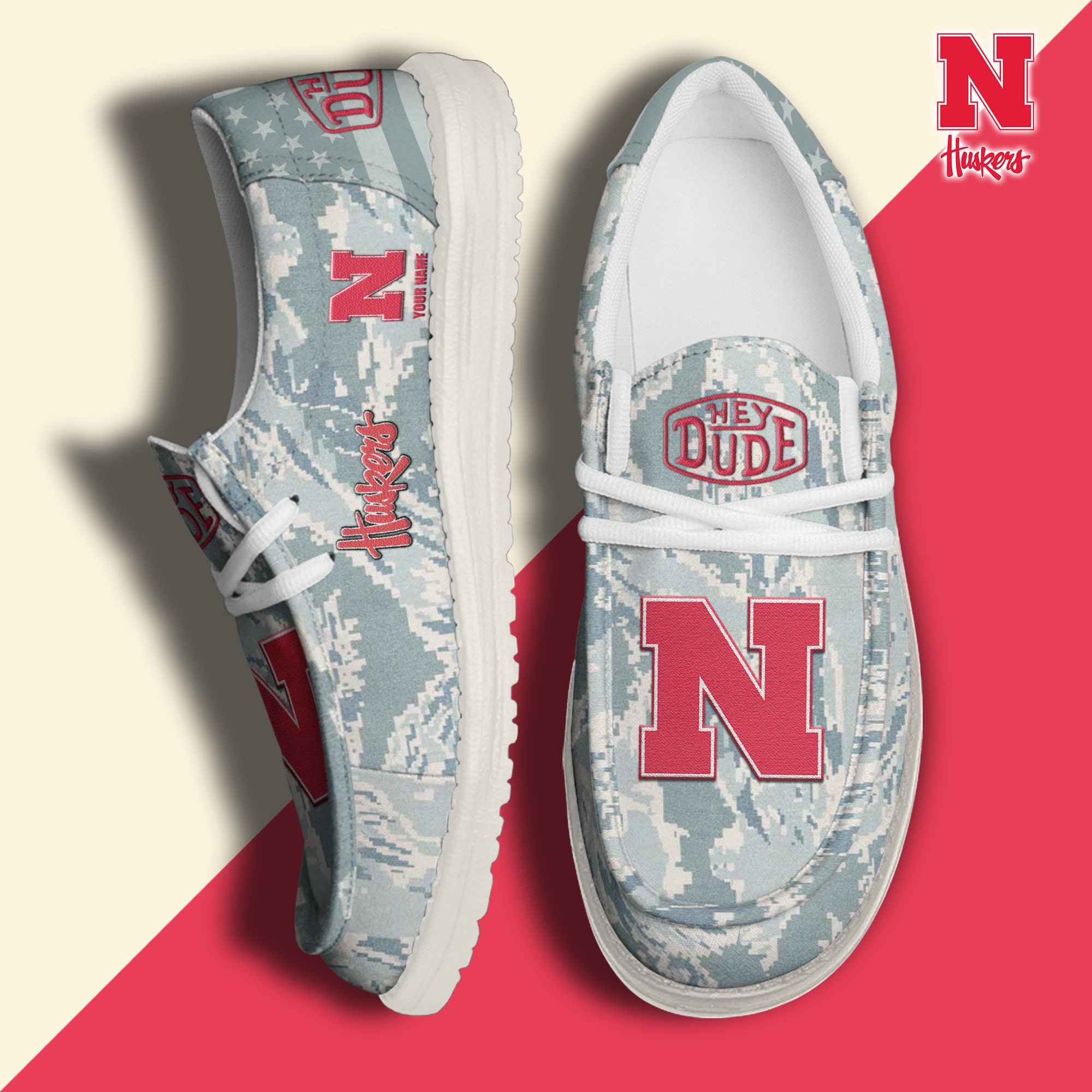 JWFancy Nebraska Cornhuskers Hey Dude Shoes Wally Men's Lace Up Loafers Comfortable For Men And Women