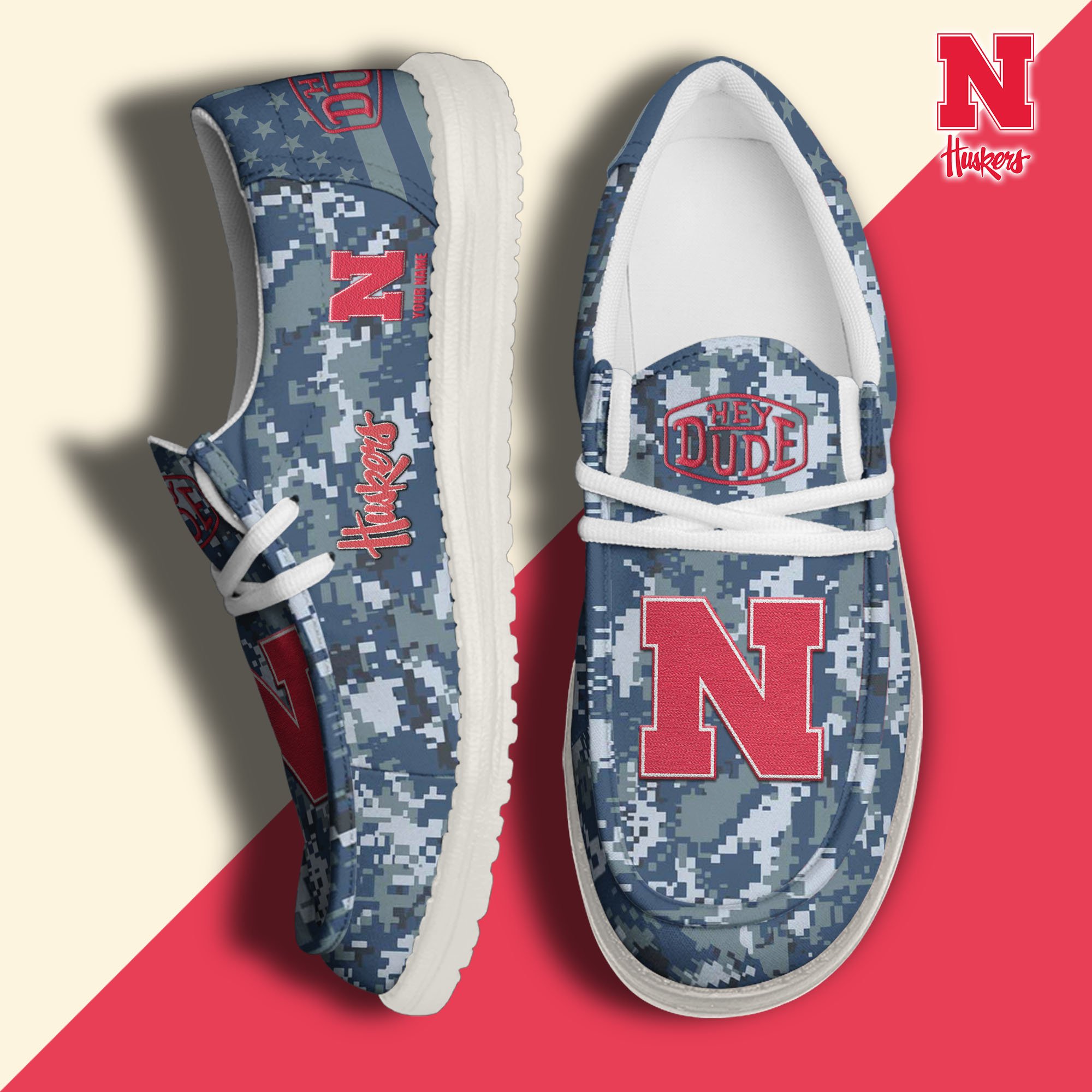 JWFancy Nebraska Cornhuskers Hey Dude Shoes Wally Men's Lace Up Loafers Comfortable For Men And Women
