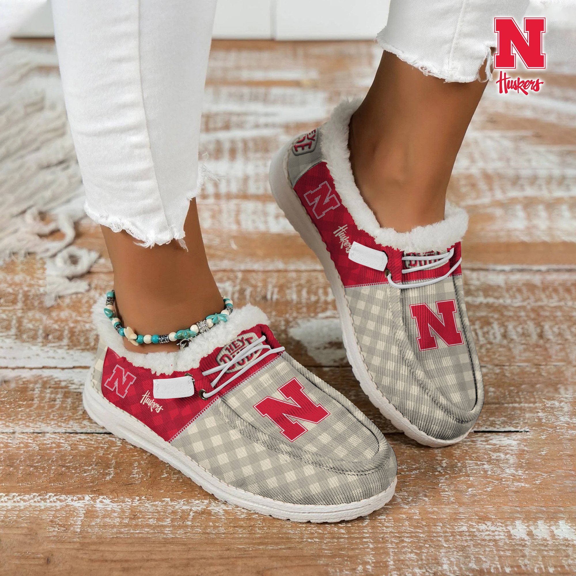 JWFancy Nebraska Cornhuskers Hey Dude Shoes Wally Men's Lace Up Loafers Comfortable For Men And Women