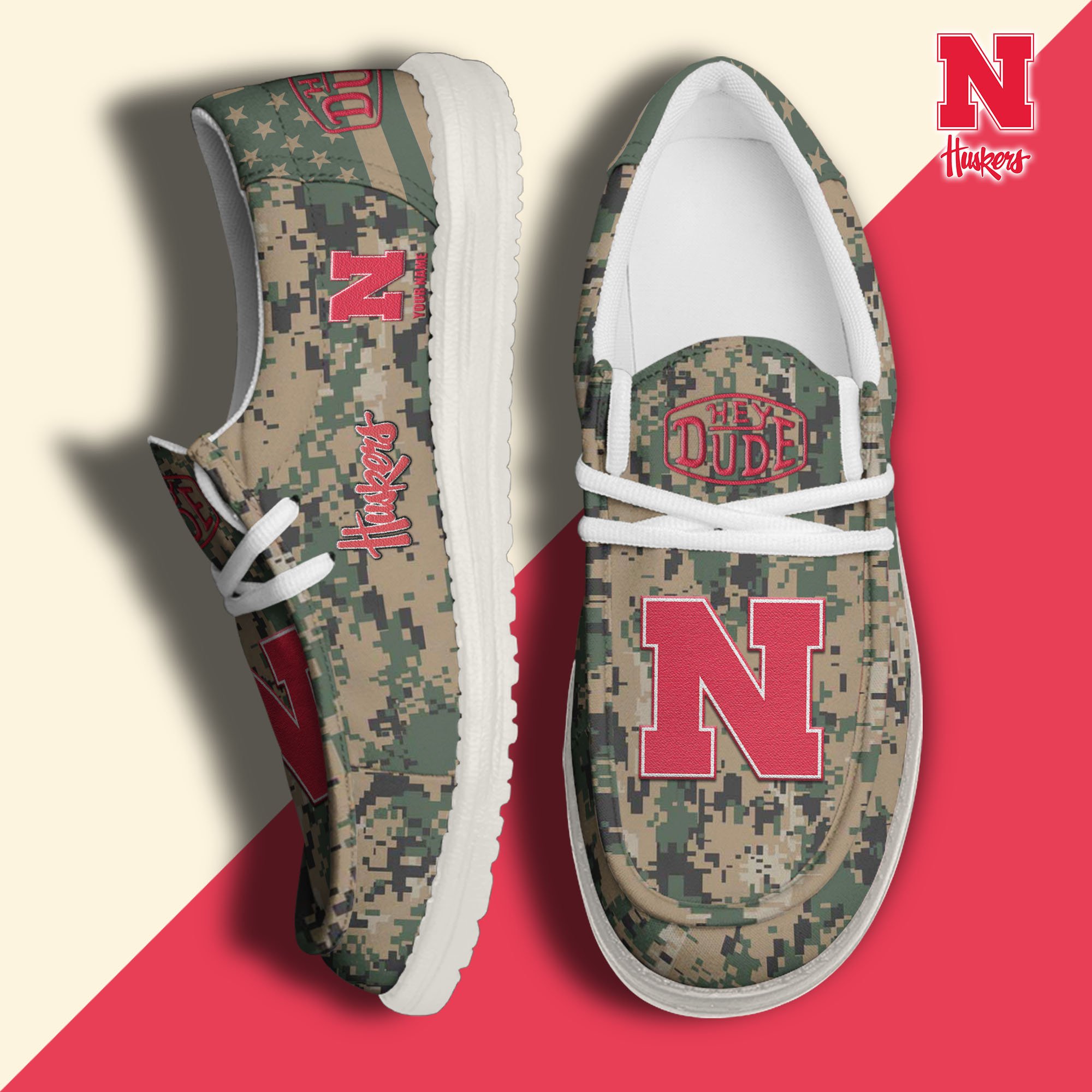 JWFancy Nebraska Cornhuskers Hey Dude Shoes Wally Men's Lace Up Loafers Comfortable For Men And Women
