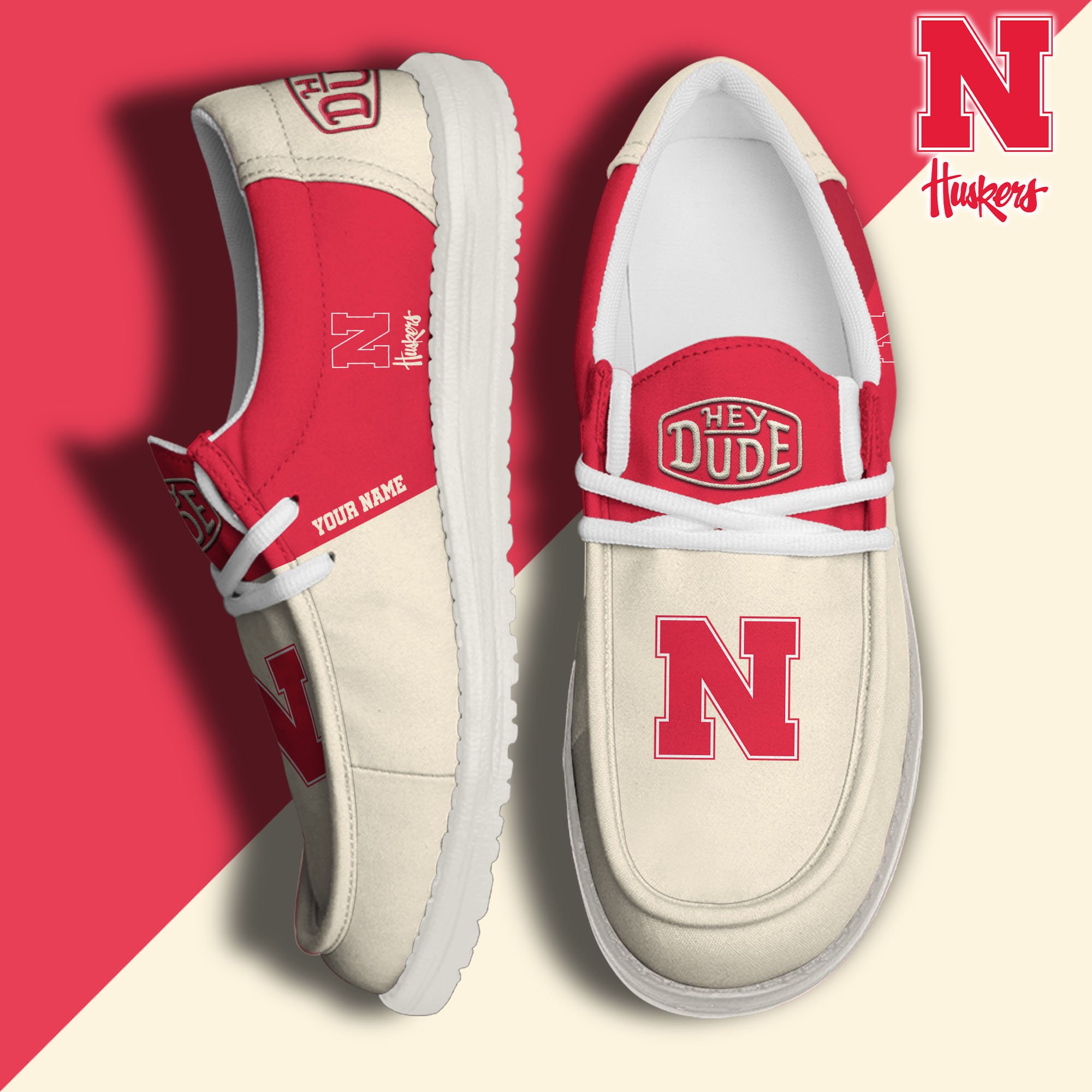 JWFancy Nebraska Cornhuskers Hey Dude Shoes Wally Men's Lace Up Loafers Comfortable For Men And Women