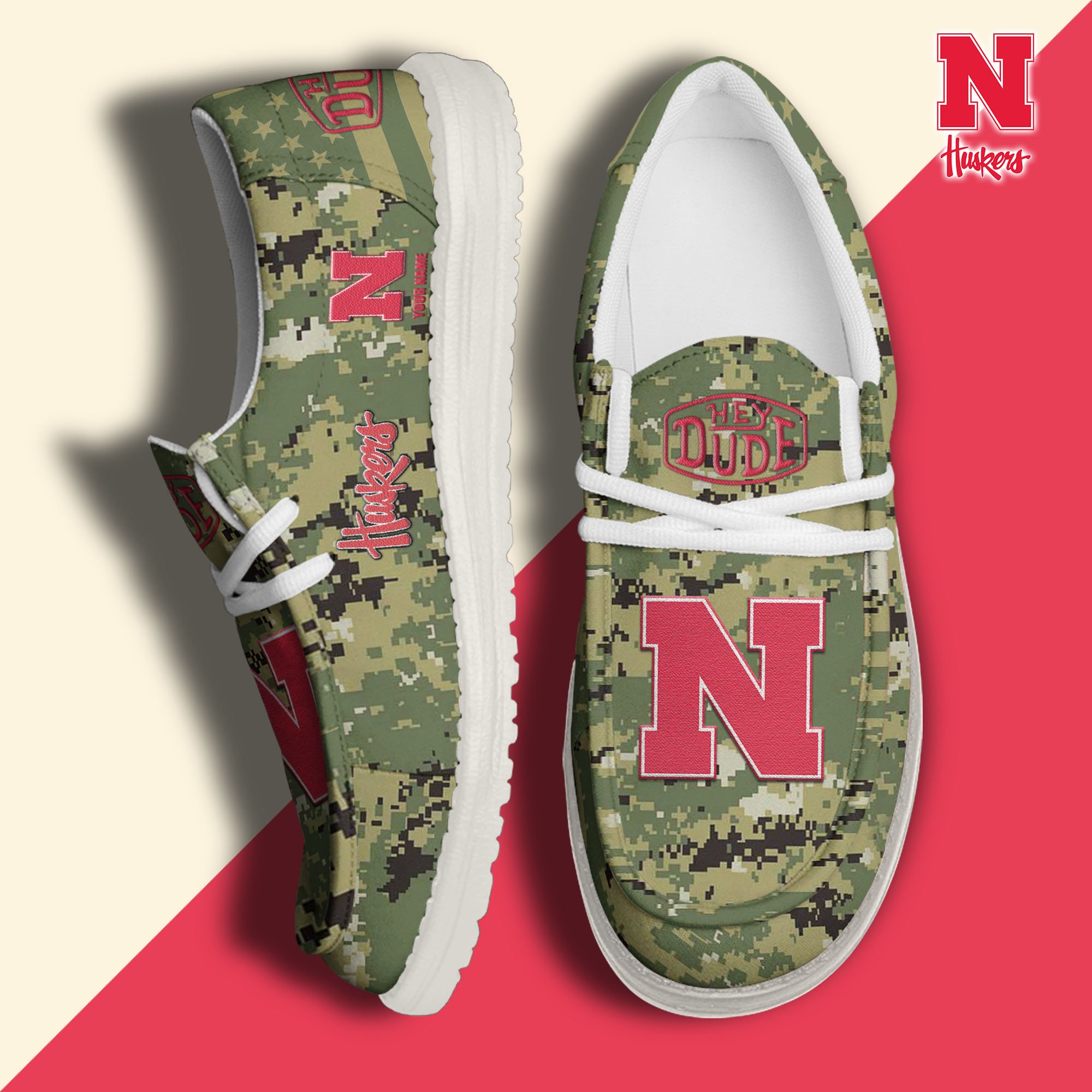 JWFancy Nebraska Cornhuskers Hey Dude Shoes Wally Men's Lace Up Loafers Comfortable For Men And Women
