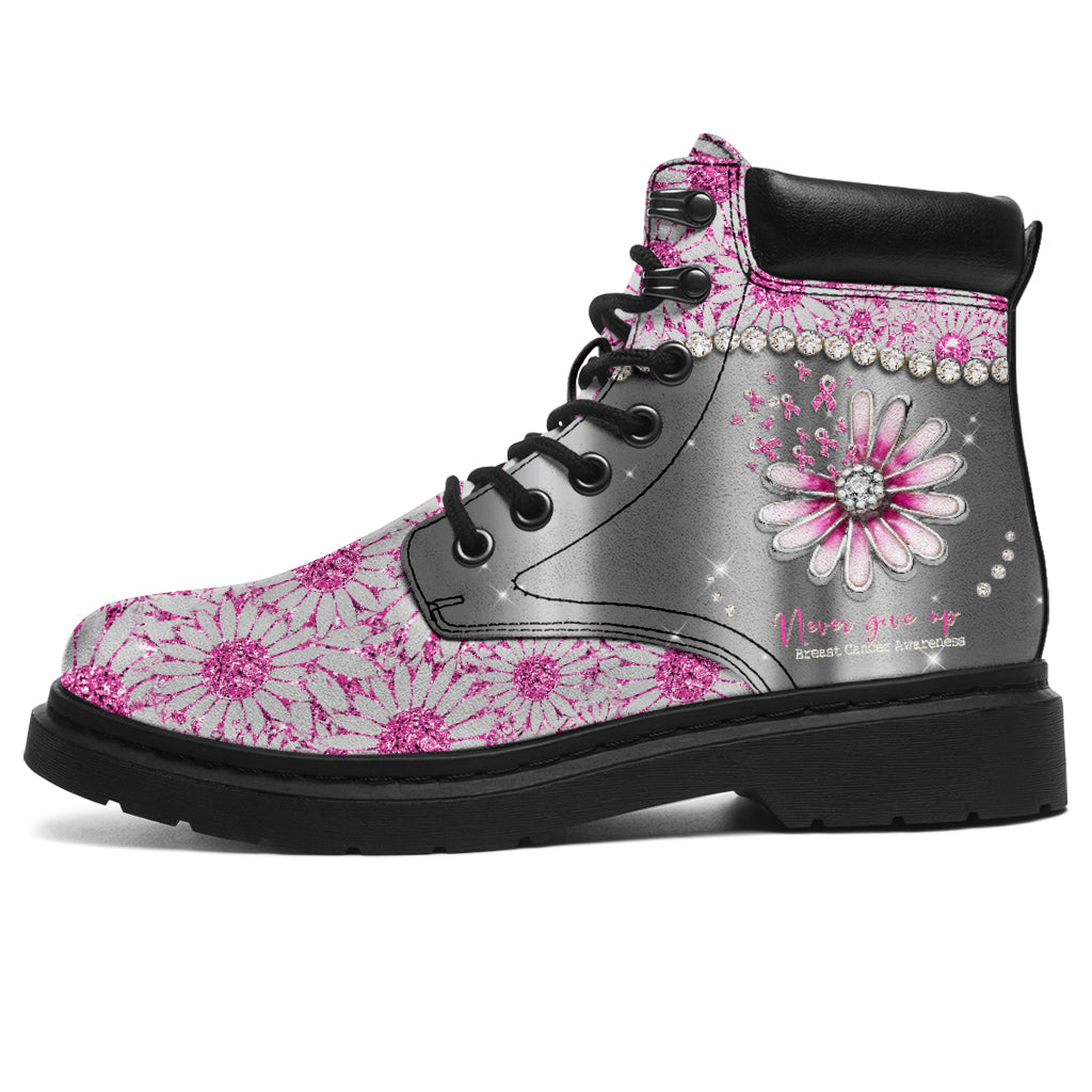 JWFancy Never Give Up Breast Cancer Awareness Boots Shoes For Men And Women