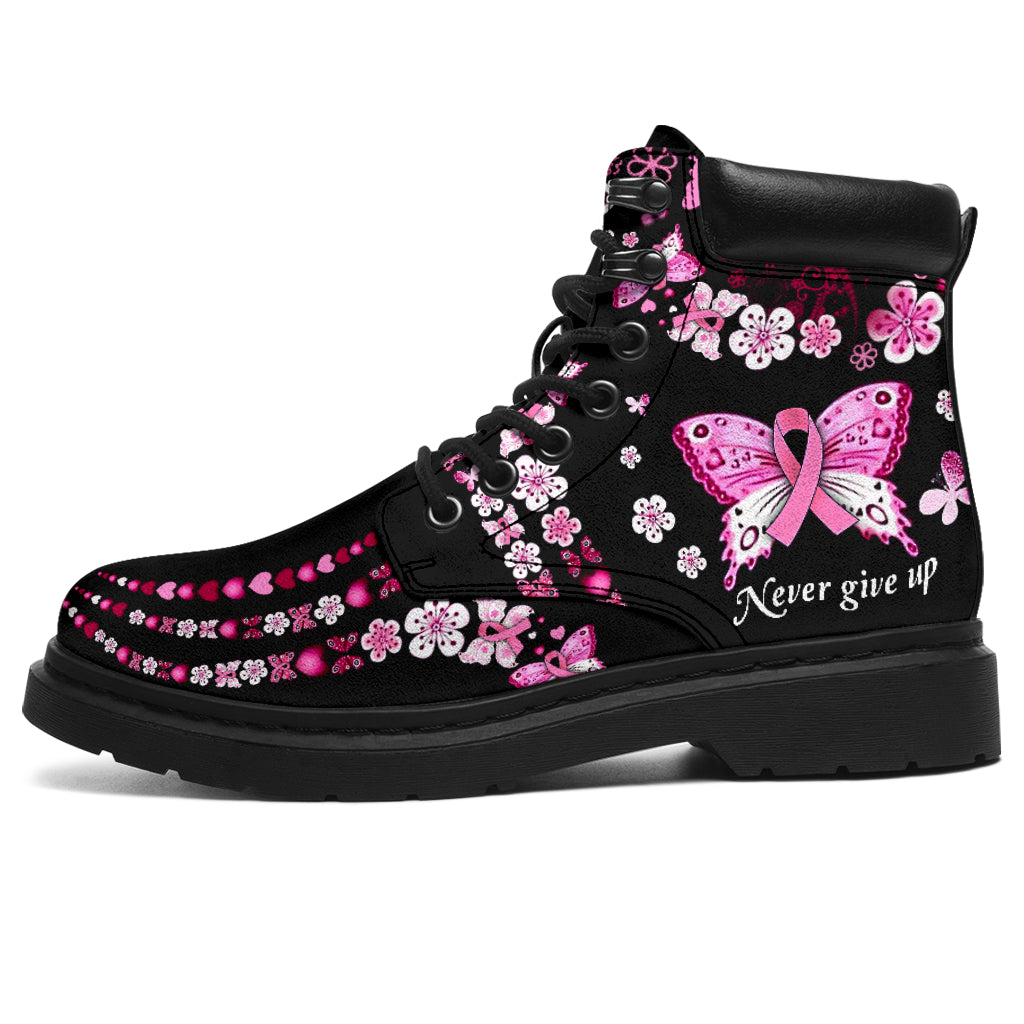 JWFancy Never Give Up Breast Cancer Awareness Boots Shoes For Men And Women