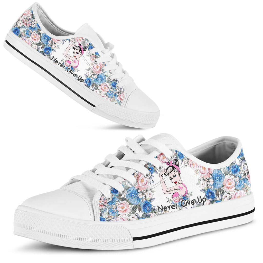 JWFancy Never Give Up Breast Cancer Awareness Low Top Canvas Sneakers Shoes For Men And Women