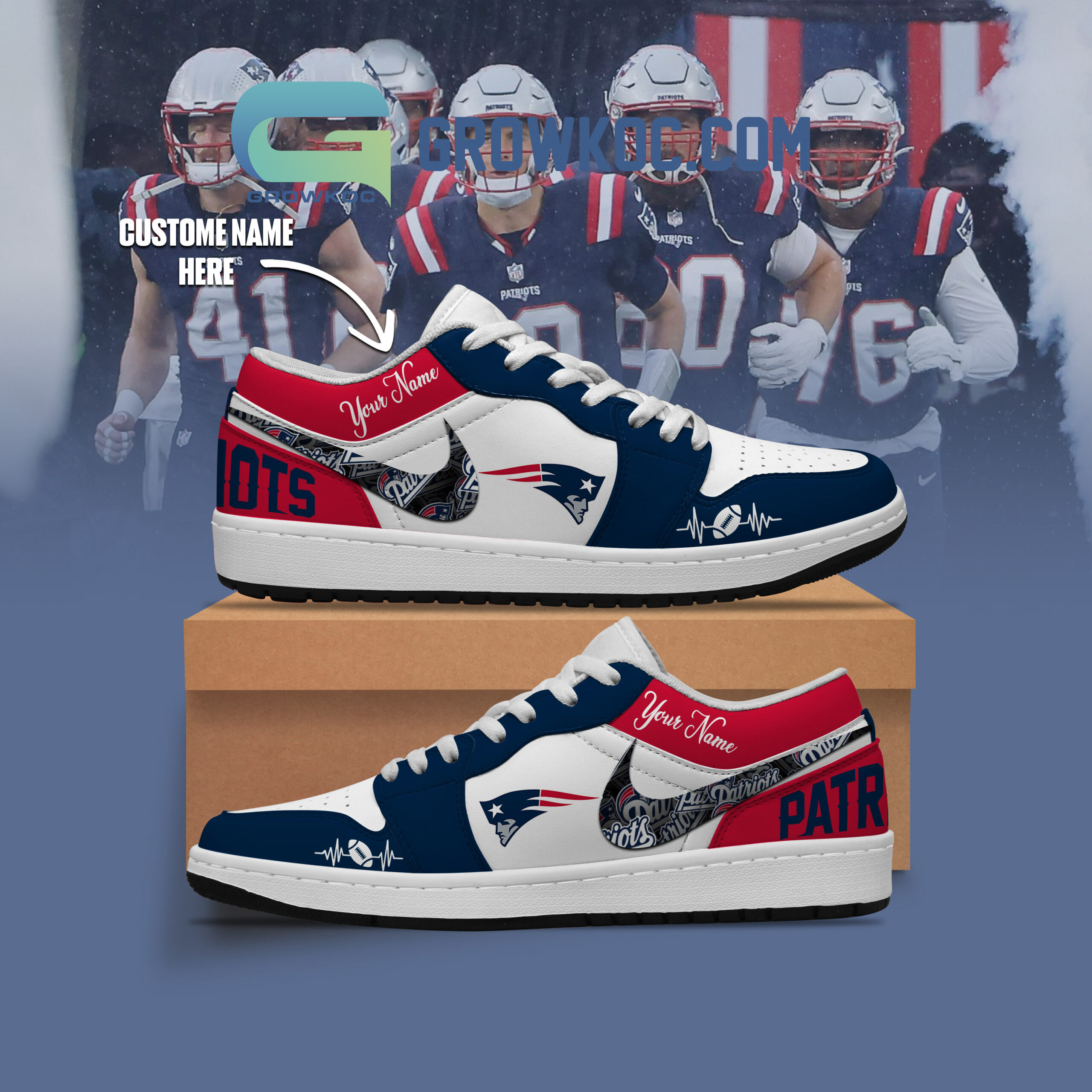 JWFancy New England Patriots AJ1 Low Sneakers Shoes For Men And Women