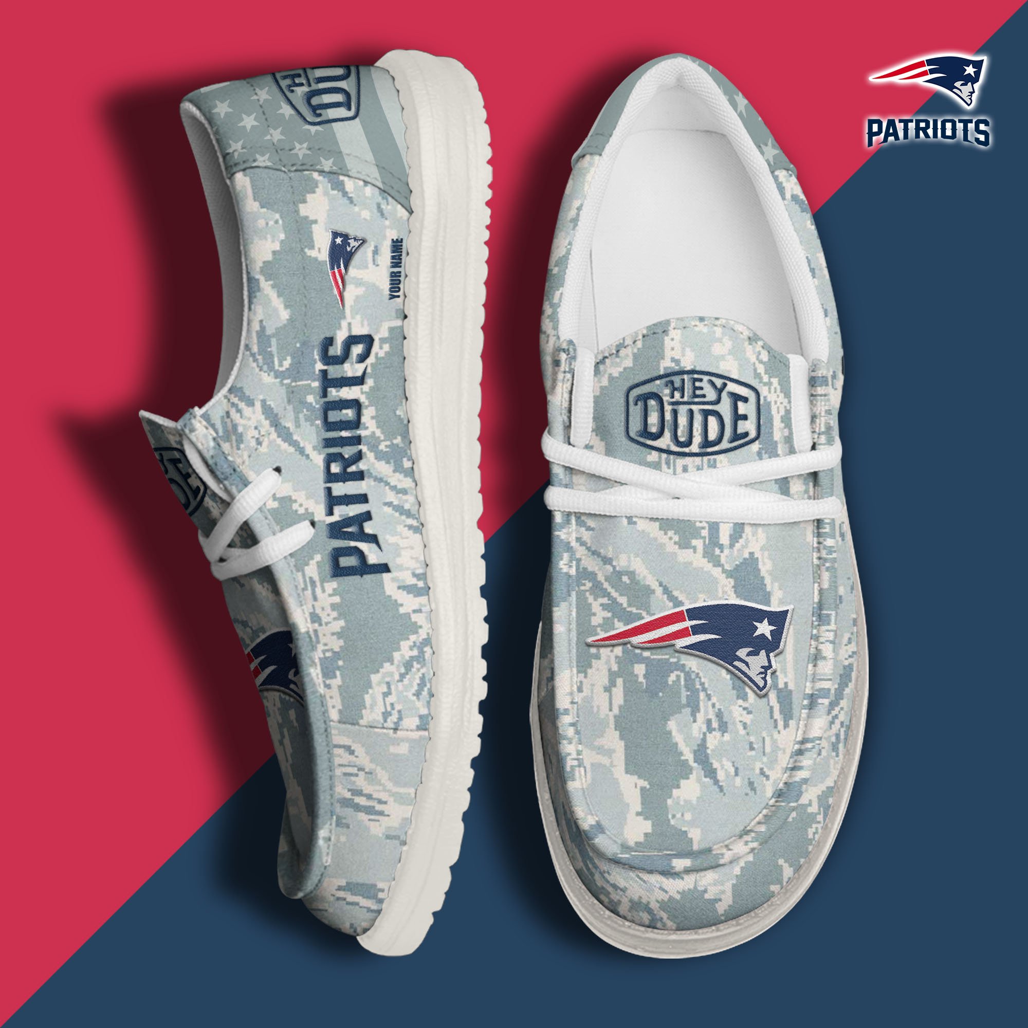 JWFancy New England Patriots Hey Dude Shoes Wally Men's Lace Up Loafers Comfortable For Men And Women
