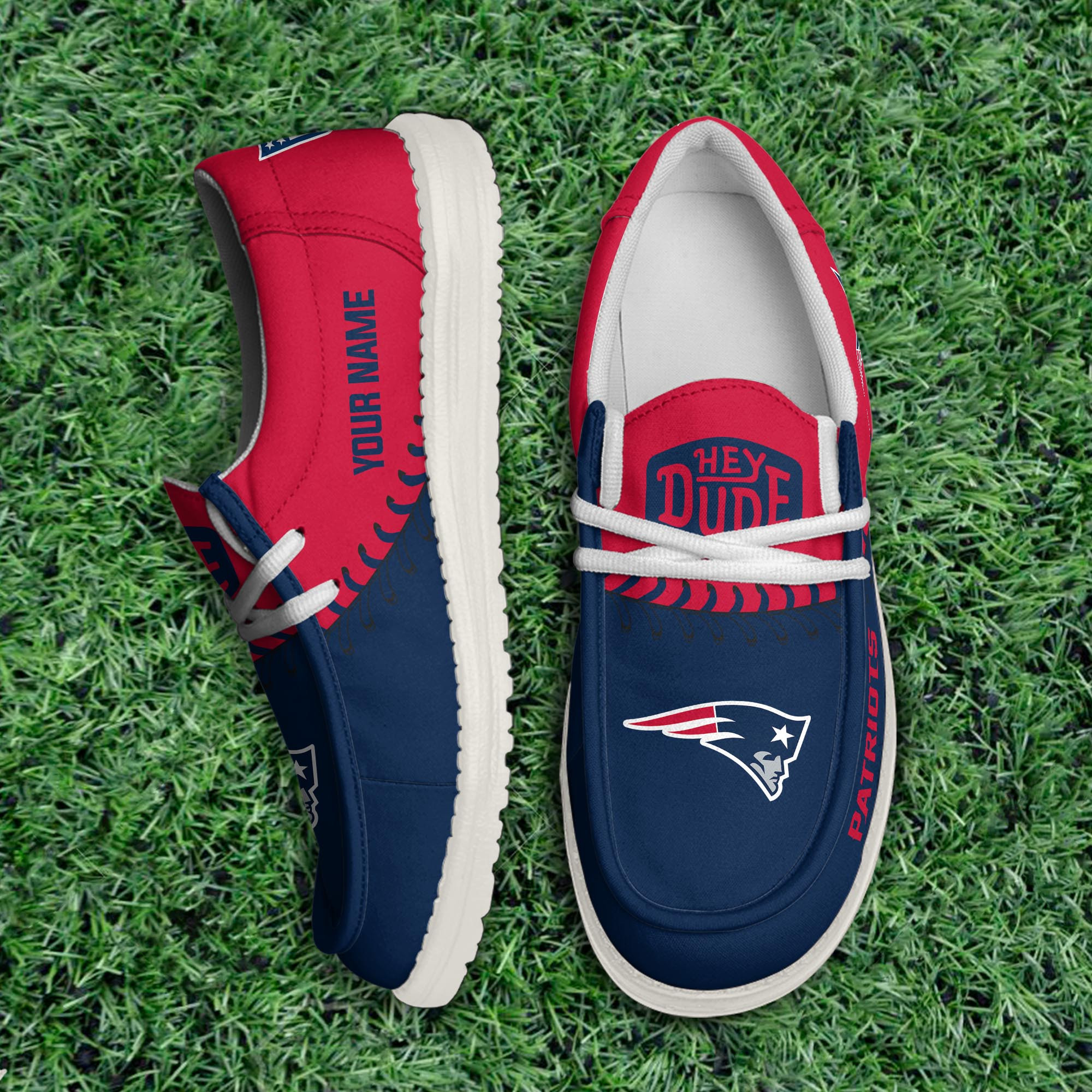 JWFancy New England Patriots Hey Dude Shoes Wally Men's Lace Up Loafers Comfortable For Men And Women