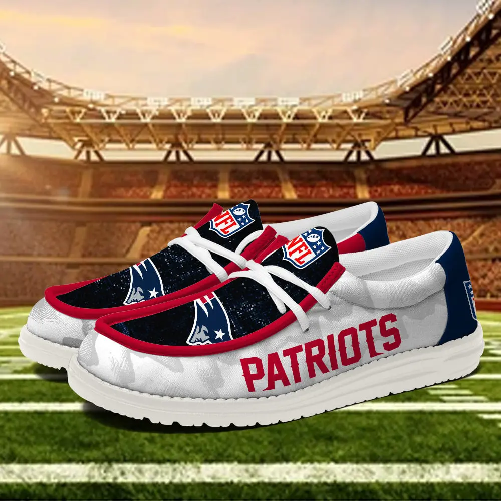 JWFancy New England Patriots Hey Dude Shoes Wally Men's Lace Up Loafers Comfortable For Men And Women