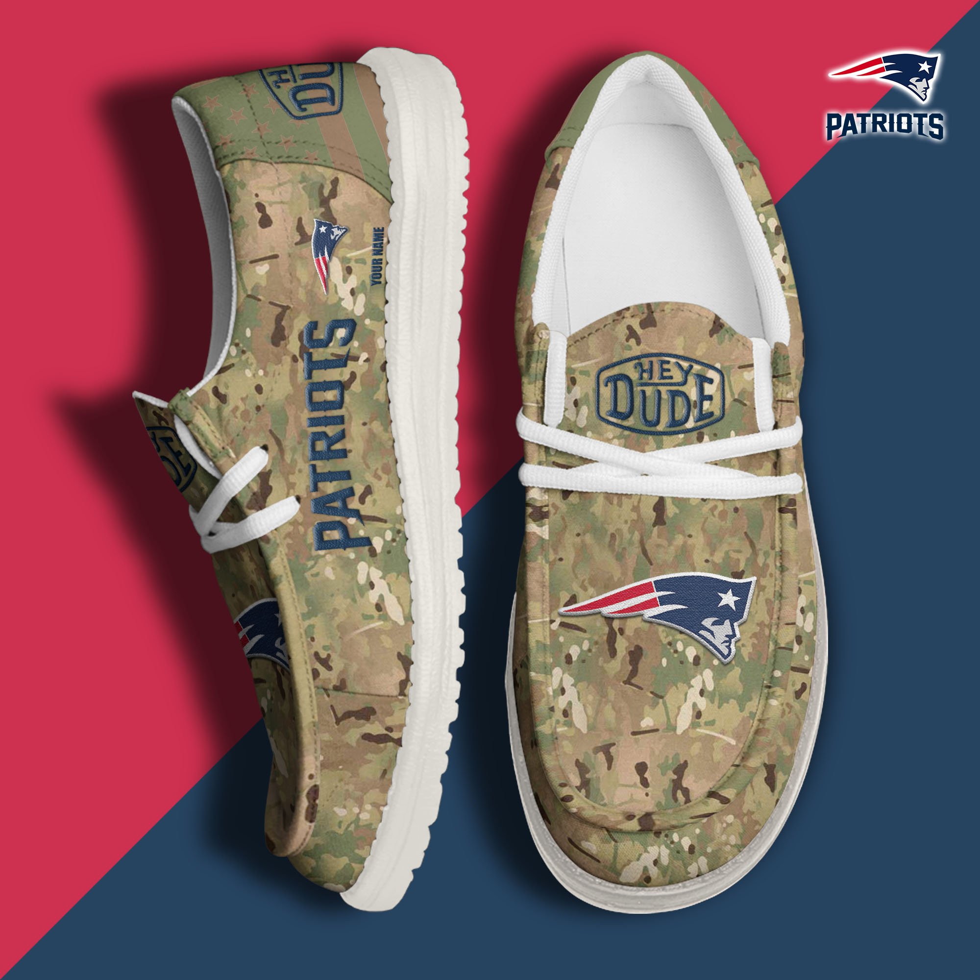 JWFancy New England Patriots Hey Dude Shoes Wally Men's Lace Up Loafers Comfortable For Men And Women