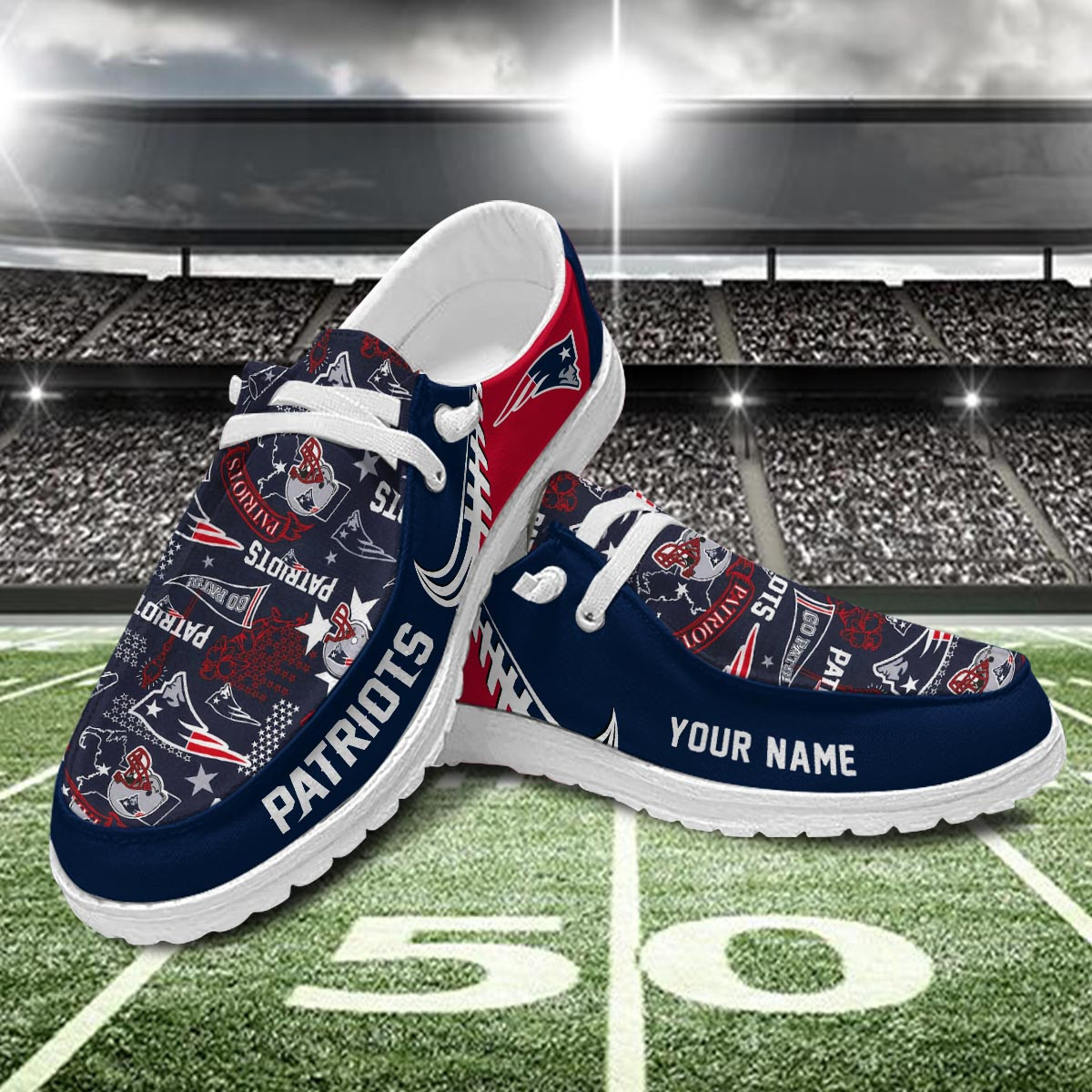 JWFancy New England Patriots Hey Dude Shoes Wally Men's Lace Up Loafers Comfortable For Men And Women