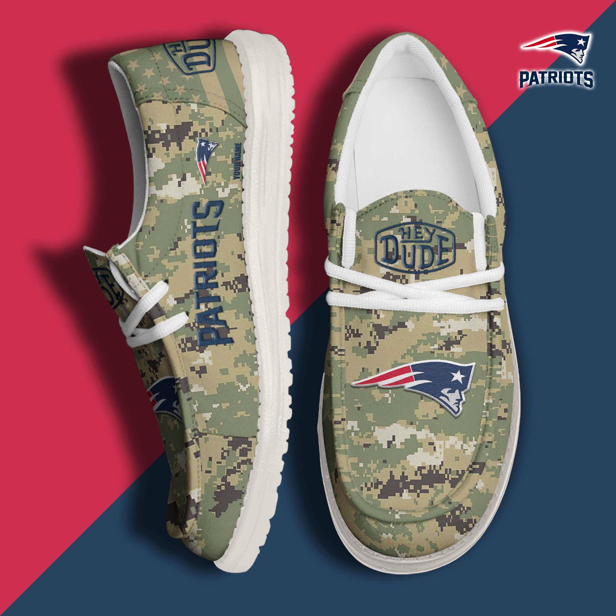 JWFancy New England Patriots Hey Dude Shoes Wally Men's Lace Up Loafers Comfortable For Men And Women