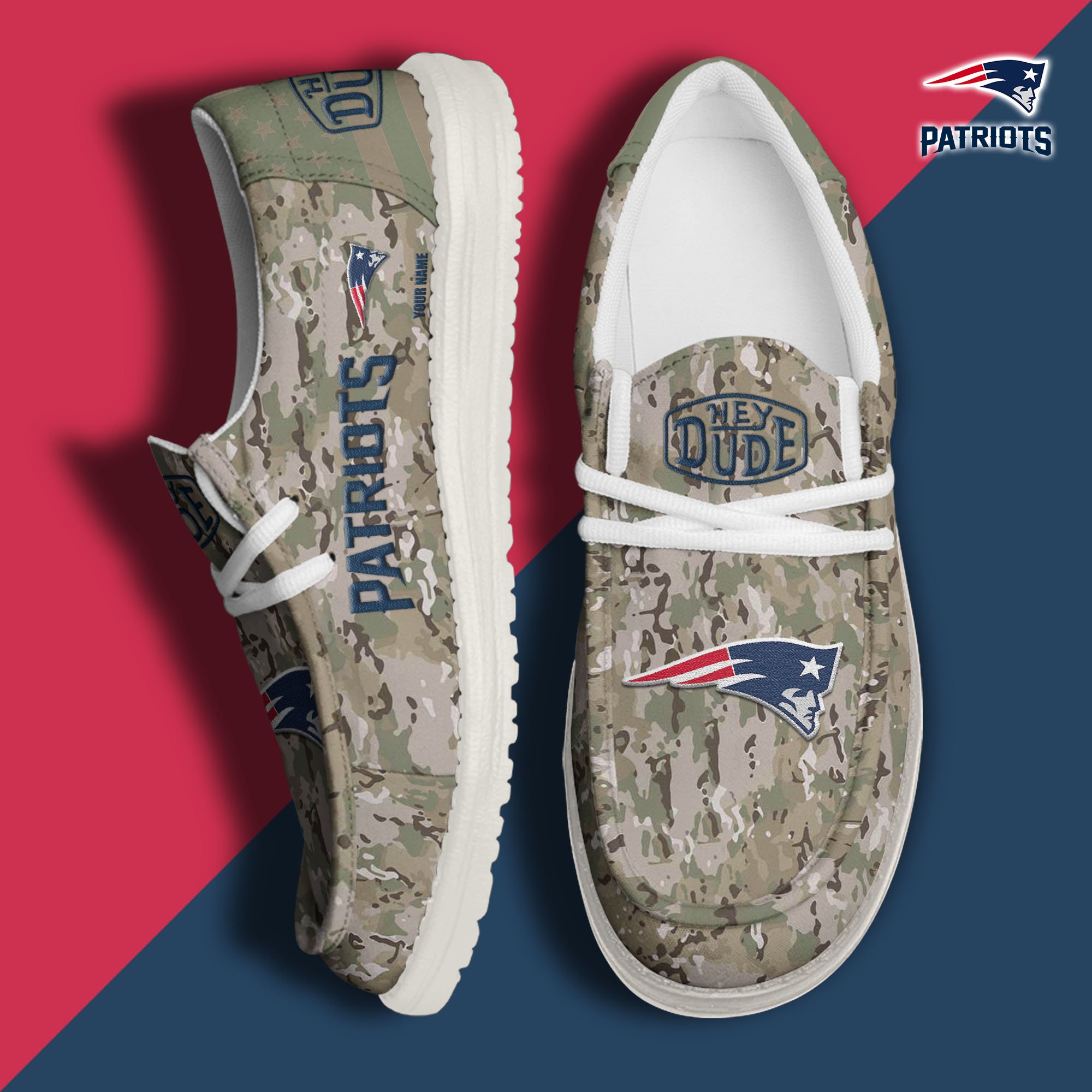 JWFancy New England Patriots Hey Dude Shoes Wally Men's Lace Up Loafers Comfortable For Men And Women