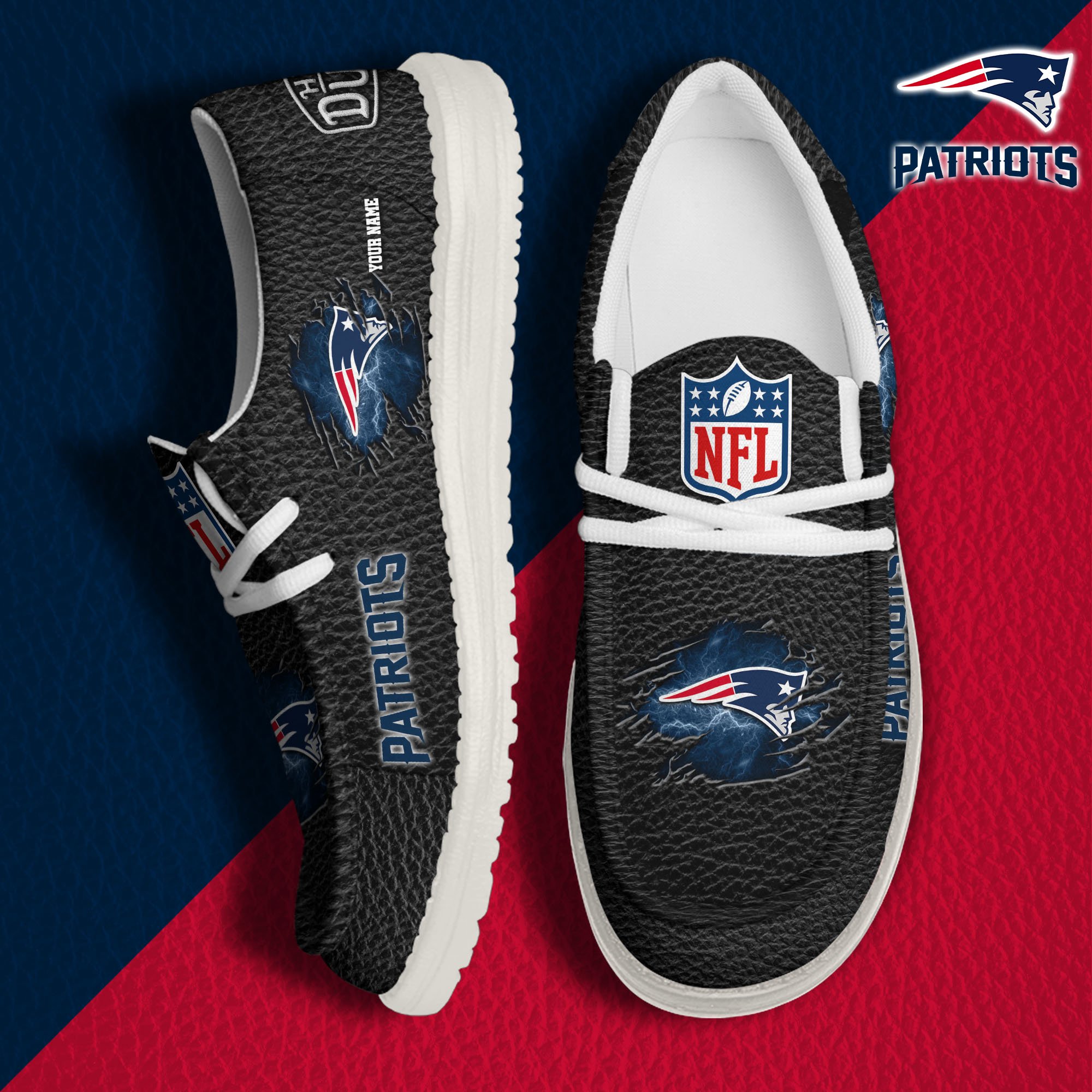 JWFancy New England Patriots Hey Dude Shoes Wally Men's Lace Up Loafers Comfortable For Men And Women