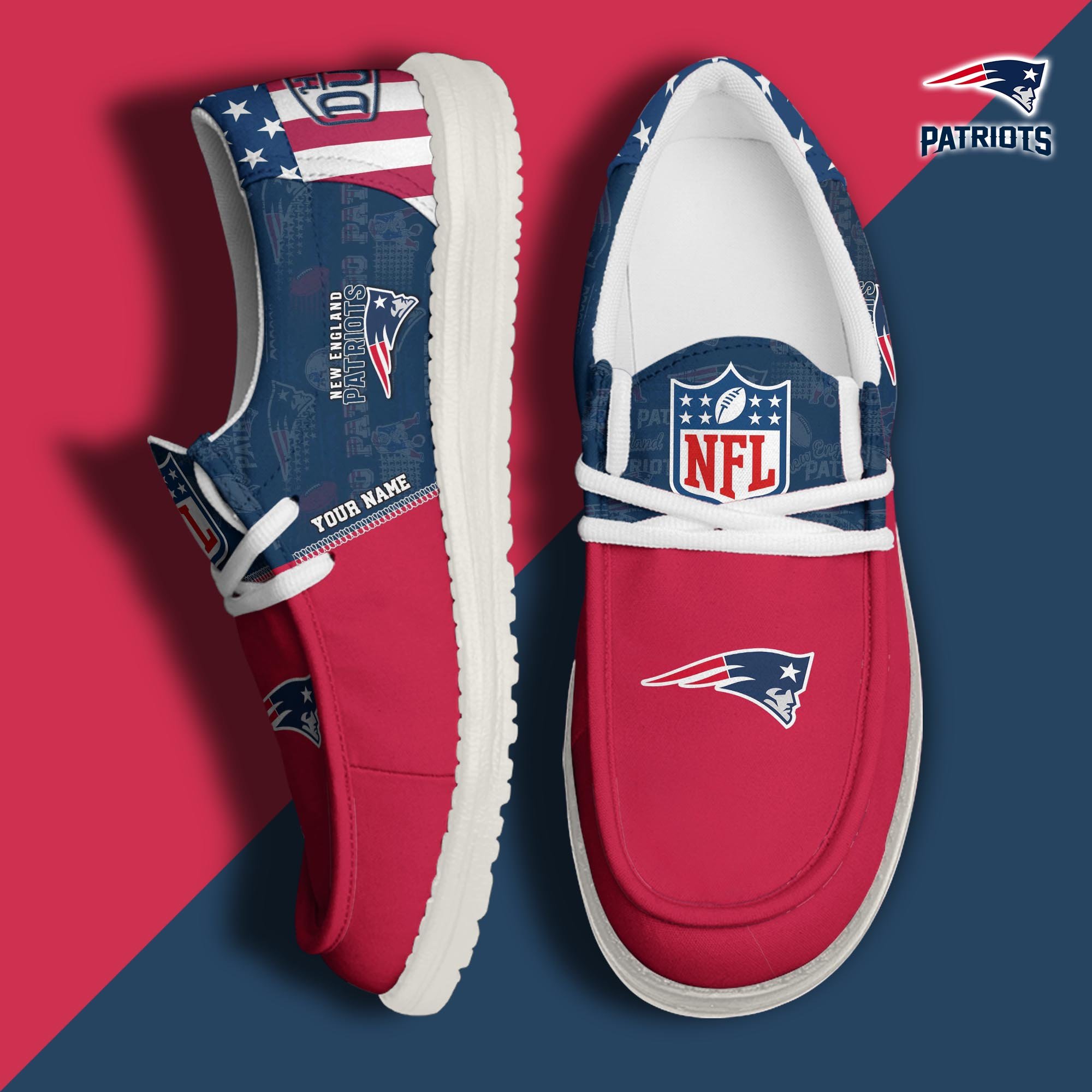 JWFancy New England Patriots Hey Dude Shoes Wally Men's Lace Up Loafers Comfortable For Men And Women