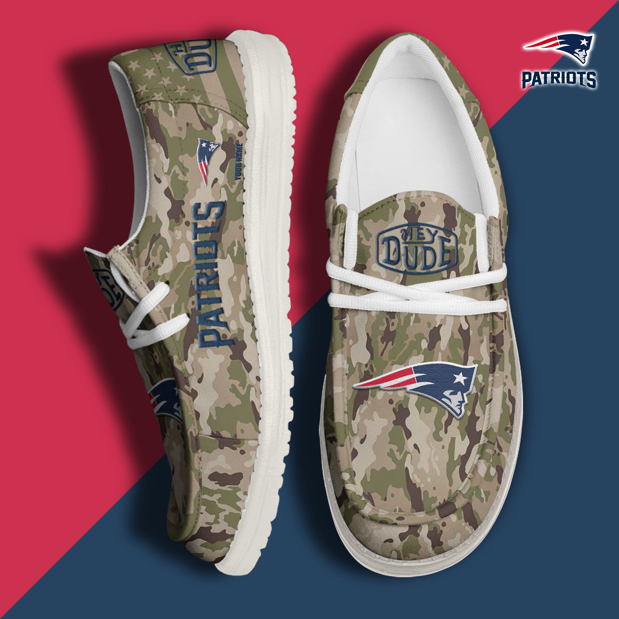 JWFancy New England Patriots Hey Dude Shoes Wally Men's Lace Up Loafers Comfortable For Men And Women