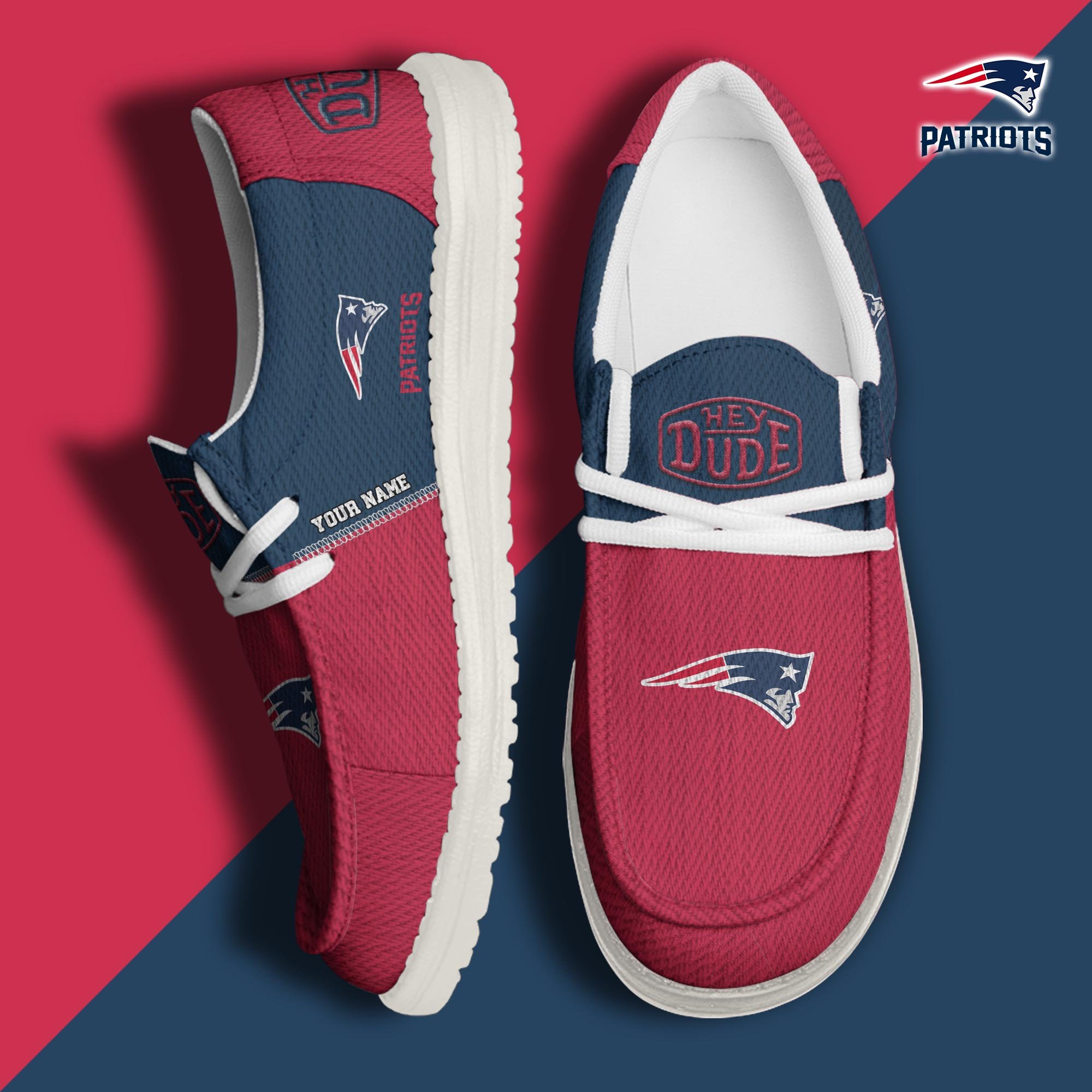 JWFancy New England Patriots Hey Dude Shoes Wally Men's Lace Up Loafers Comfortable For Men And Women