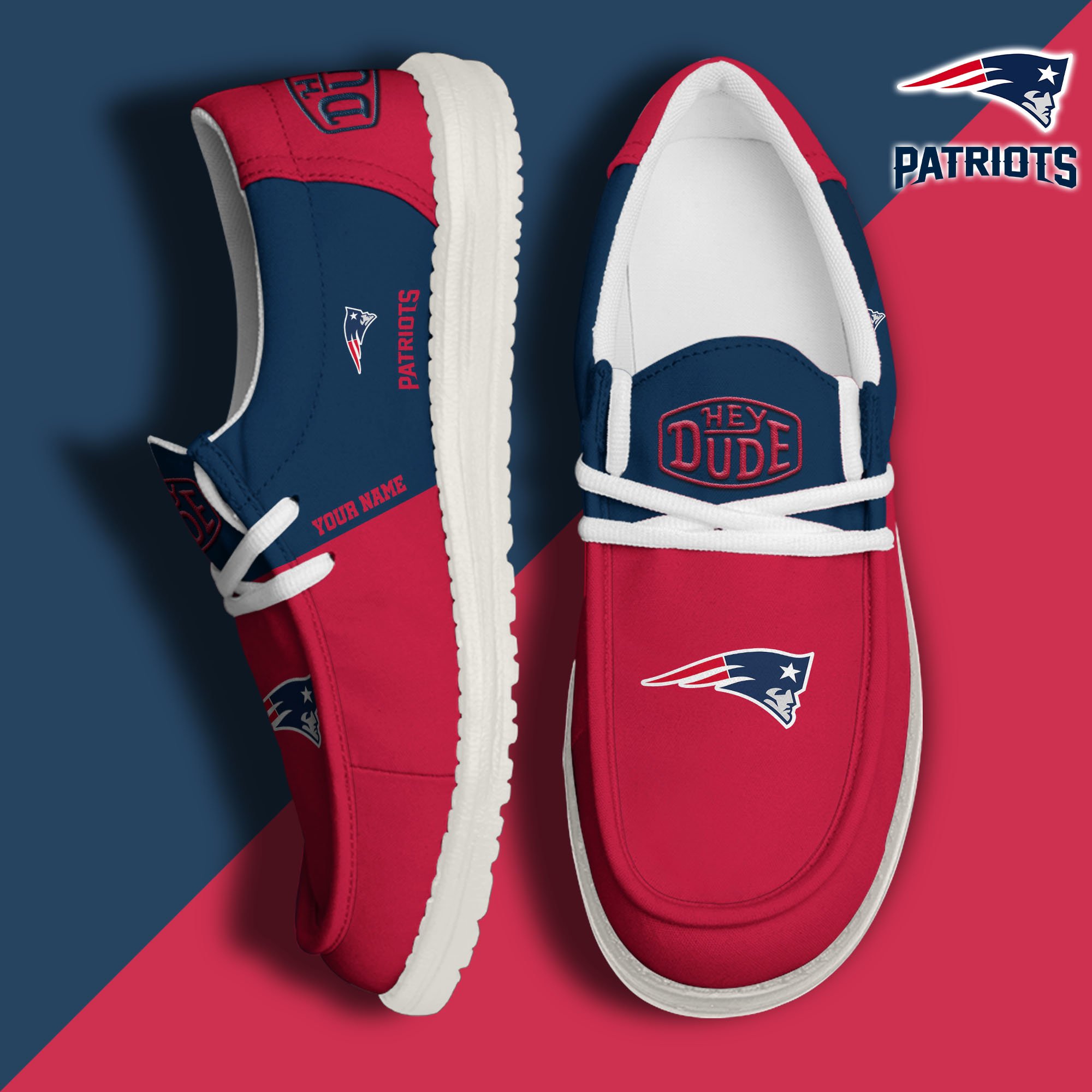 JWFancy New England Patriots Hey Dude Shoes Wally Men's Lace Up Loafers Comfortable For Men And Women