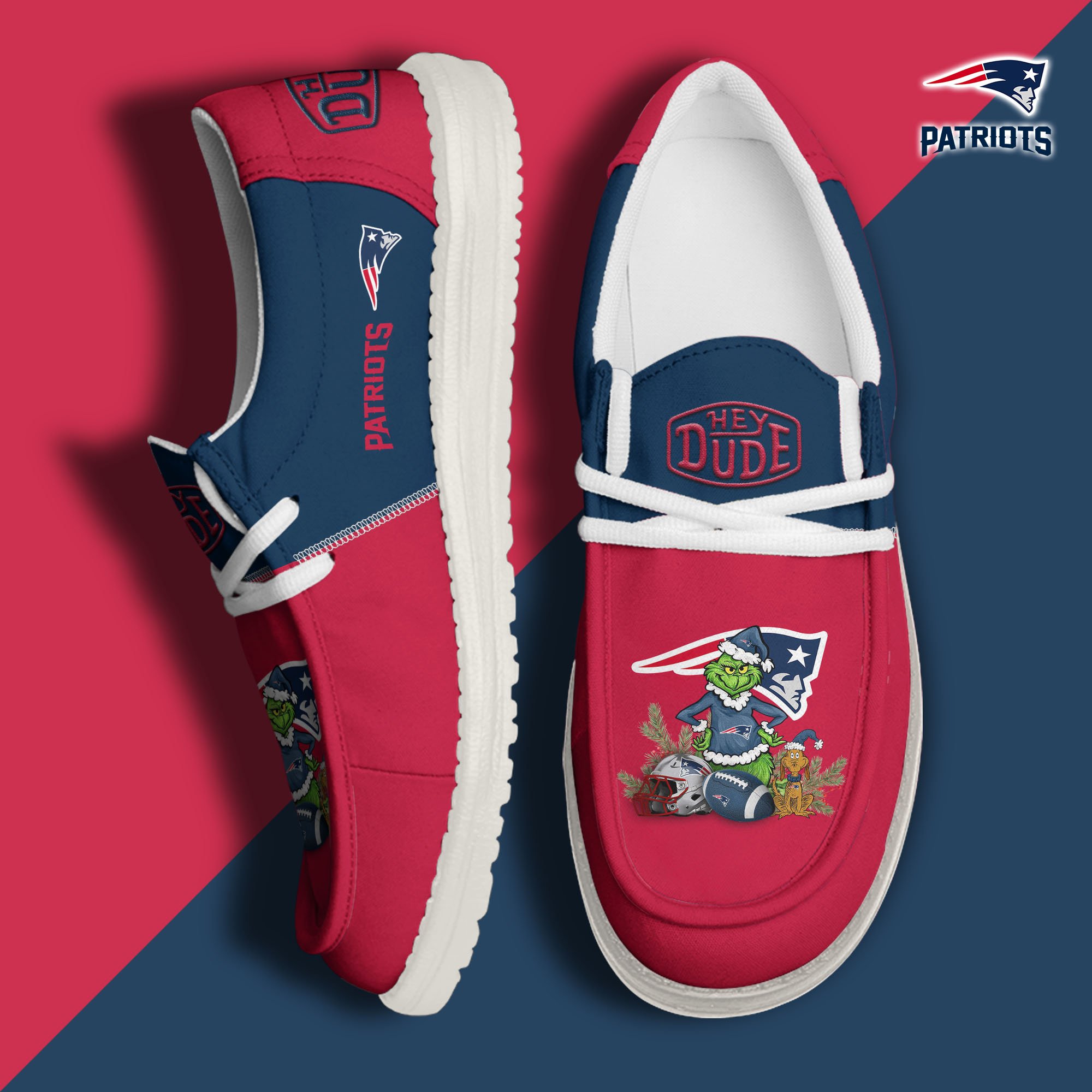 JWFancy New England Patriots Hey Dude Shoes Wally Men's Lace Up Loafers Comfortable For Men And Women