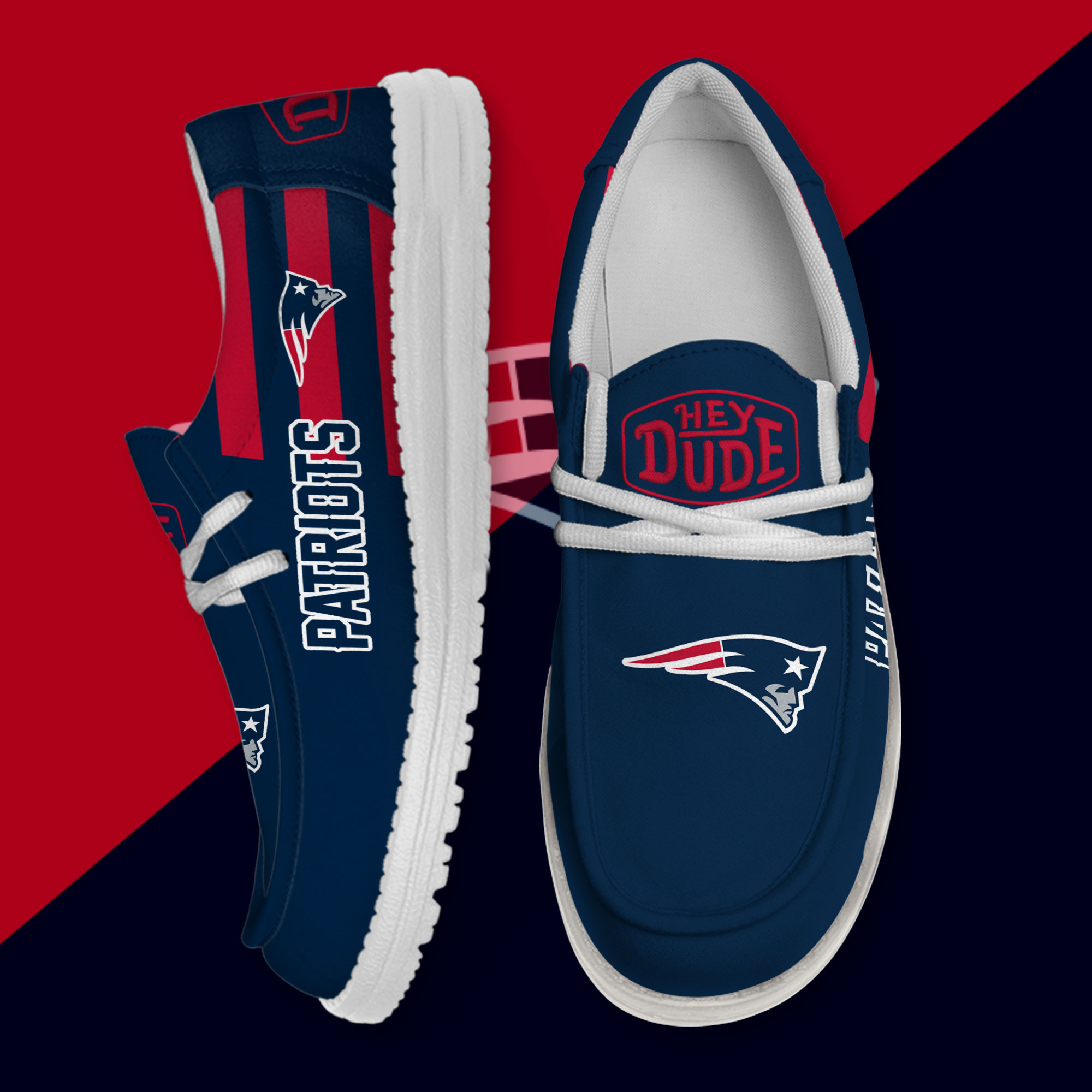 JWFancy New England Patriots Hey Dude Shoes Wally Men's Lace Up Loafers Comfortable For Men And Women