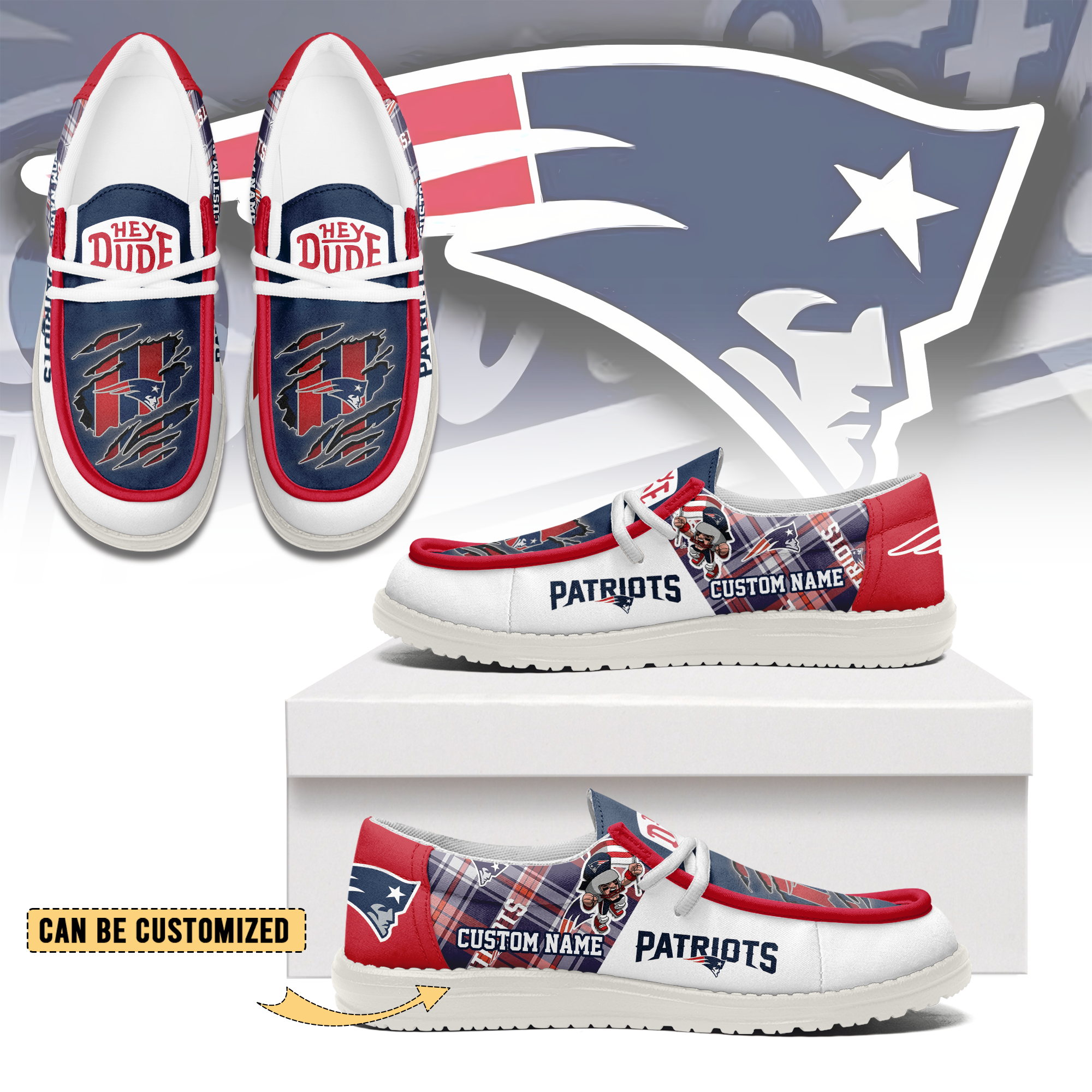 JWFancy New England Patriots Hey Dude Shoes Wally Men’s Lace Up Loafers Comfortable For Men And Women