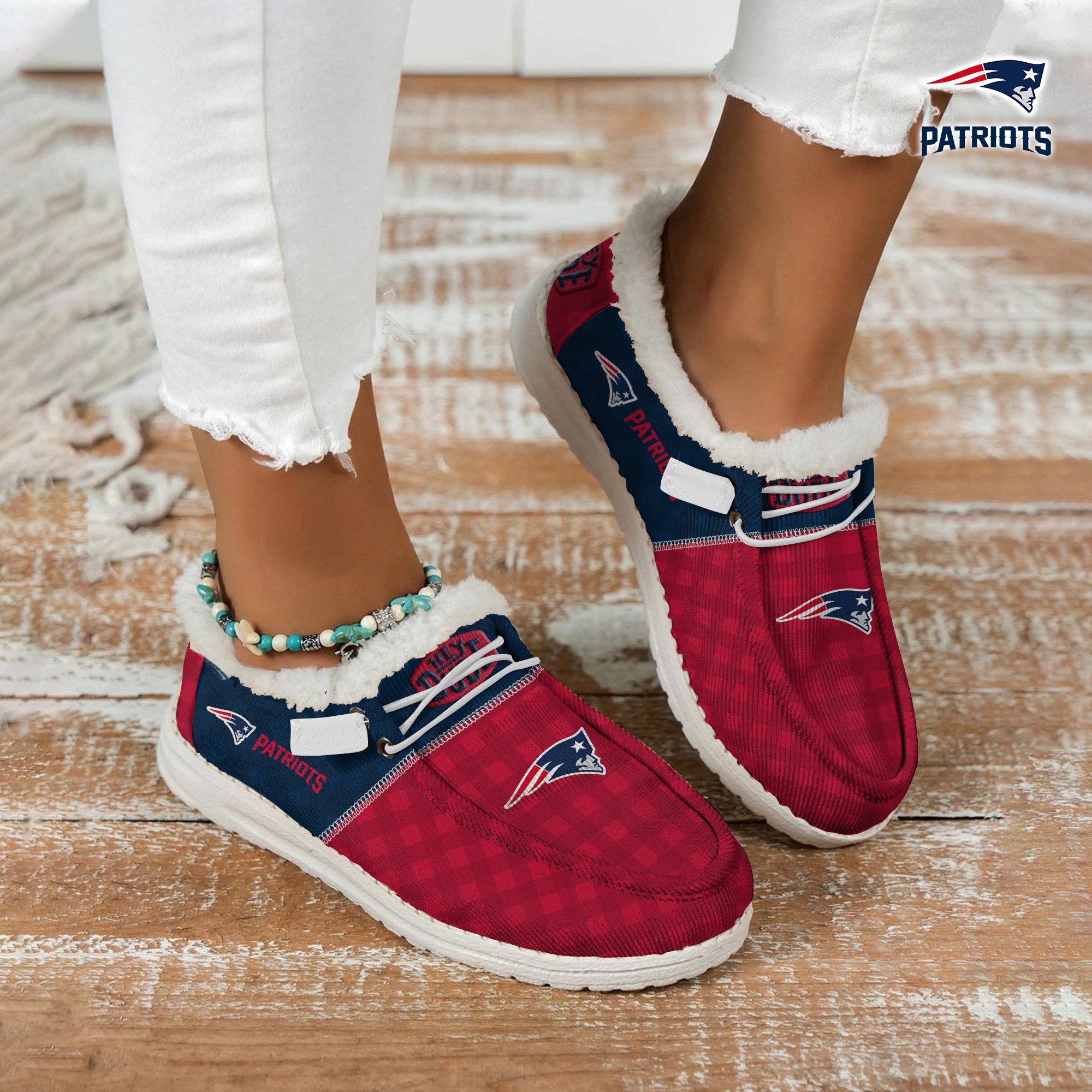 JWFancy New England Patriots Personalized Hey Dude With Warm Fur Lining Shoes For Men And Women