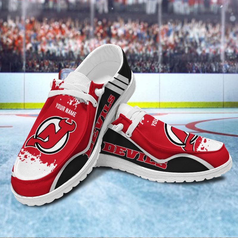 JWFancy New Jersey Devils Hey Dude Shoes Wally Men's Lace Up Loafers Comfortable For Men And Women
