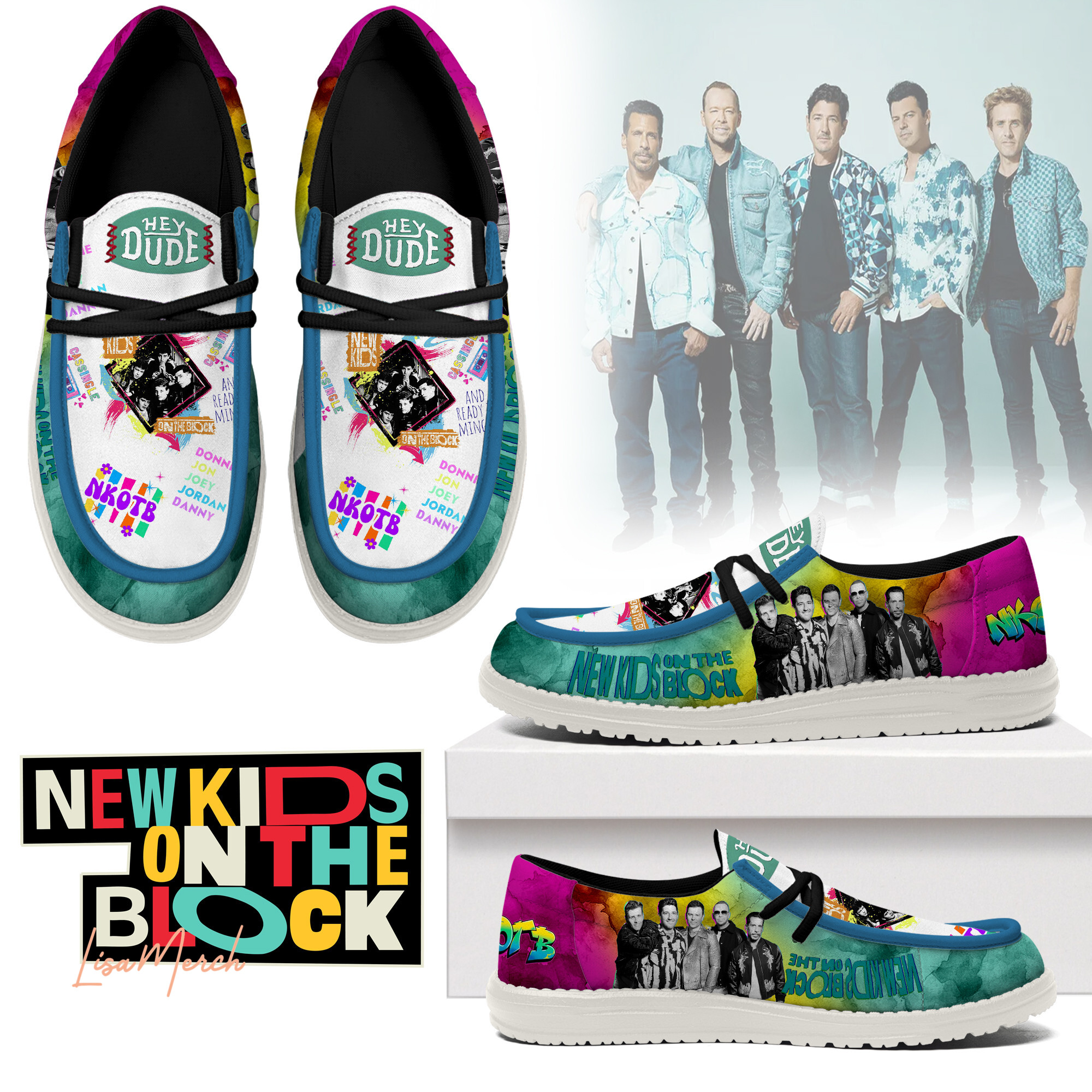 JWFancy New Kids on the Block Hey Dude Shoes Wally Men's Lace Up Loafers Comfortable For Men And Women
