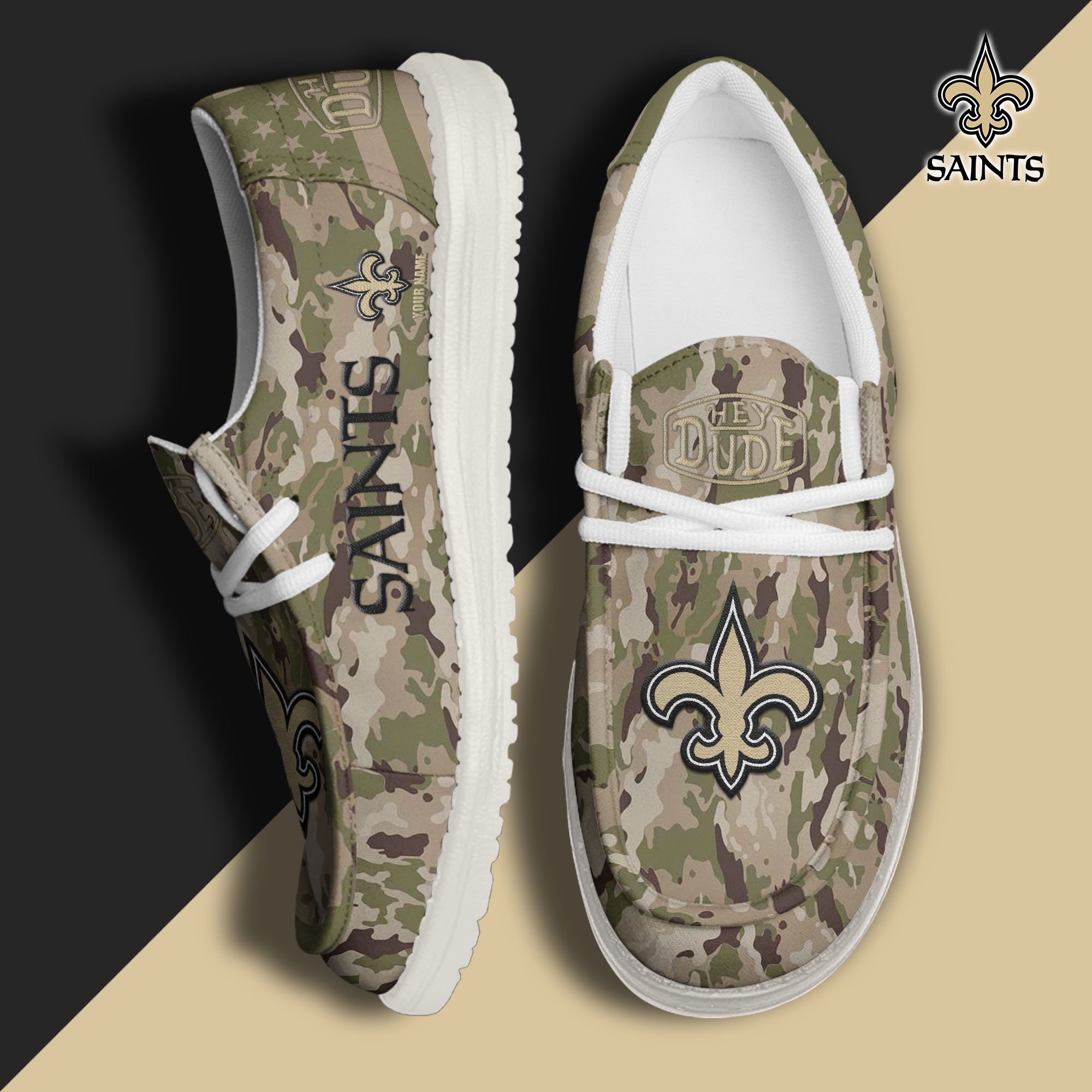 JWFancy New Orleans Saints Hey Dude Shoes Wally Men's Lace Up Loafers Comfortable For Men And Women