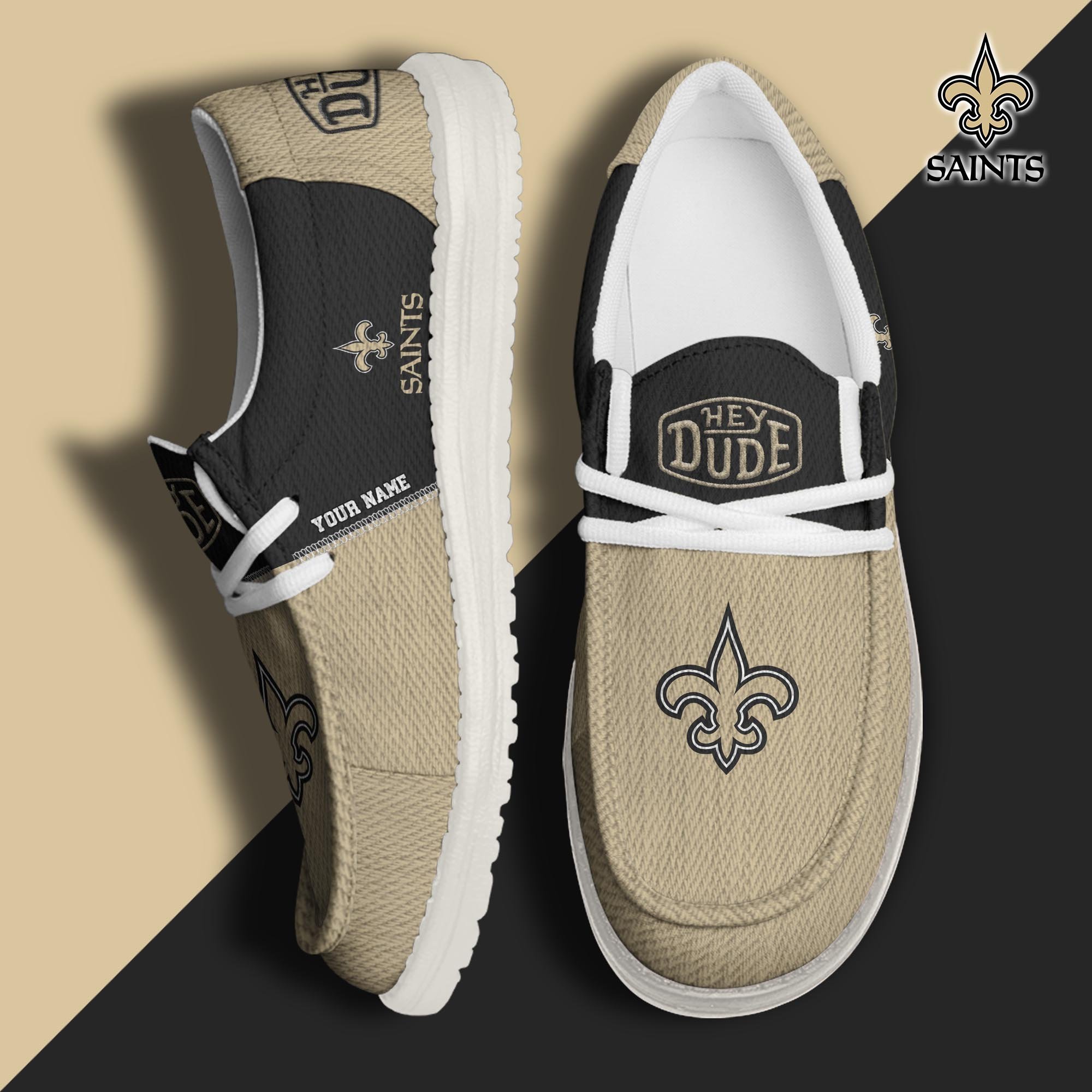 JWFancy New Orleans Saints Hey Dude Shoes Wally Men's Lace Up Loafers Comfortable For Men And Women