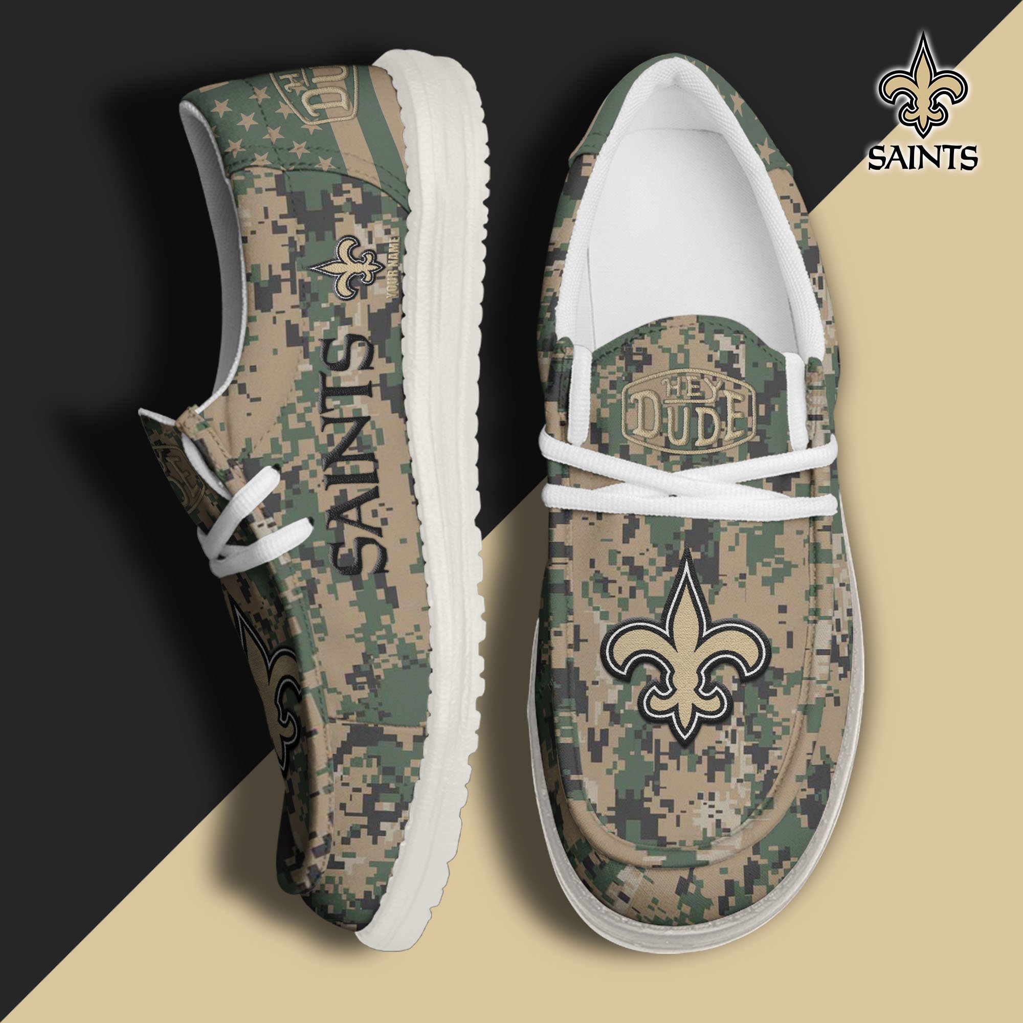 JWFancy New Orleans Saints Hey Dude Shoes Wally Men's Lace Up Loafers Comfortable For Men And Women