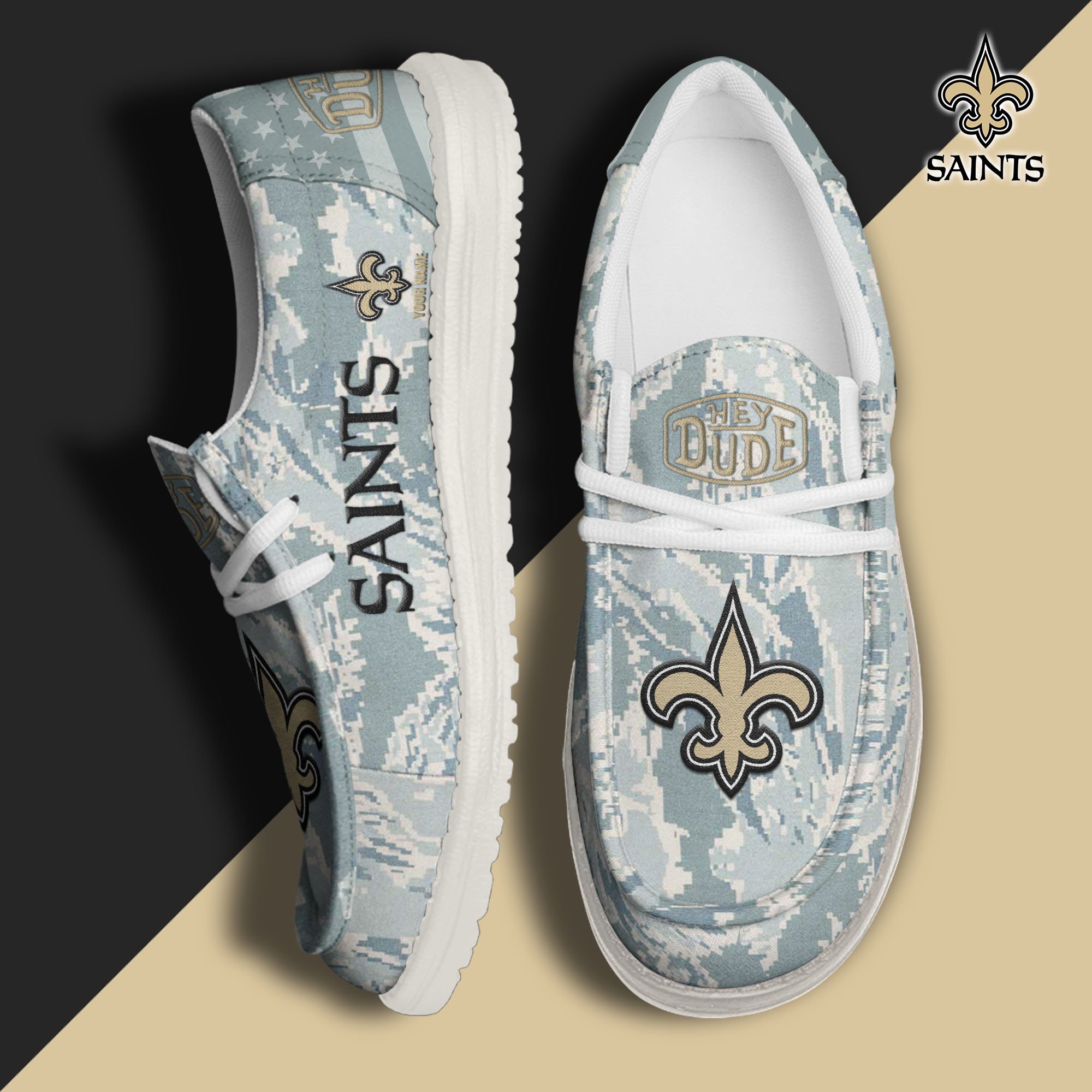 JWFancy New Orleans Saints Hey Dude Shoes Wally Men's Lace Up Loafers Comfortable For Men And Women