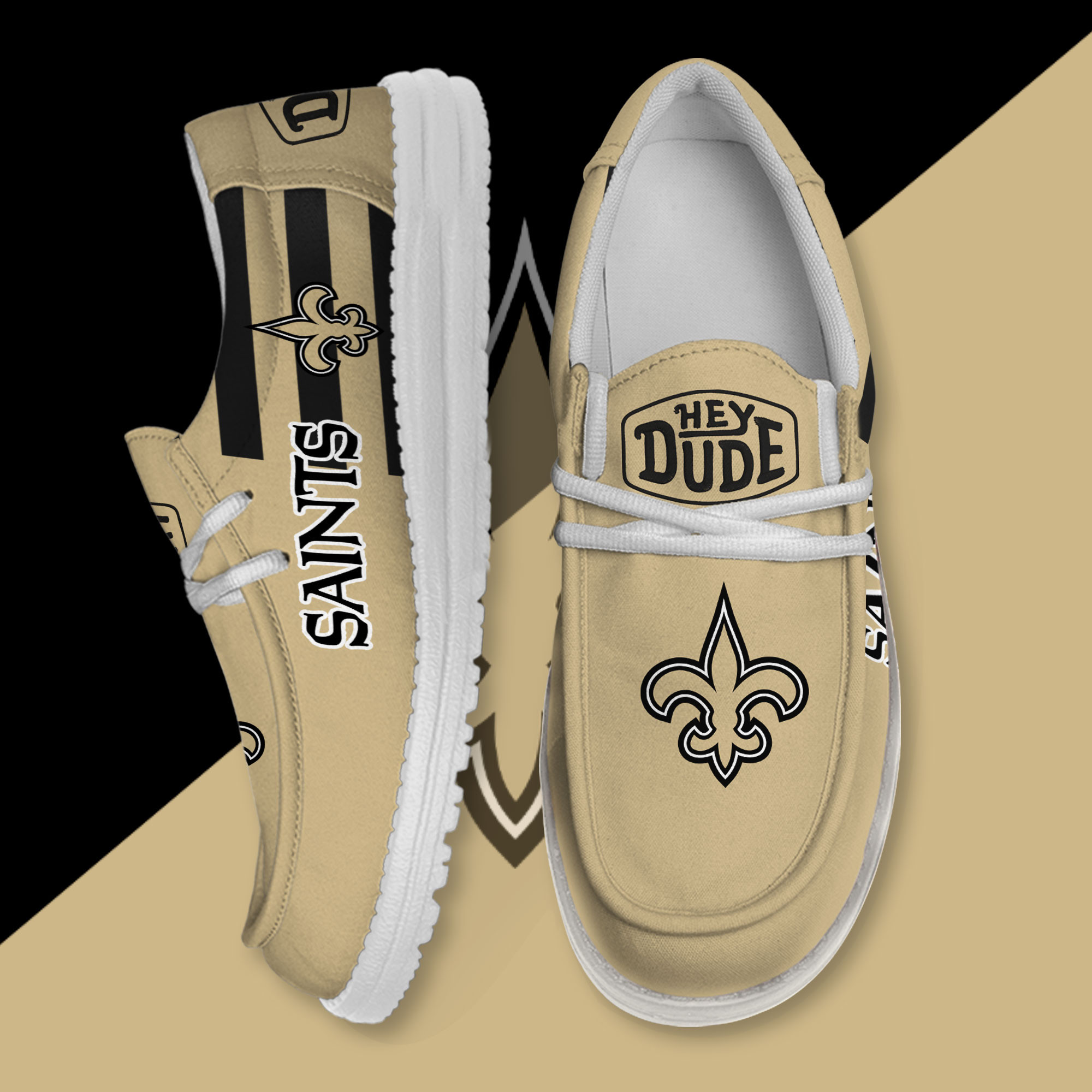 JWFancy New Orleans Saints Hey Dude Shoes Wally Men's Lace Up Loafers Comfortable For Men And Women