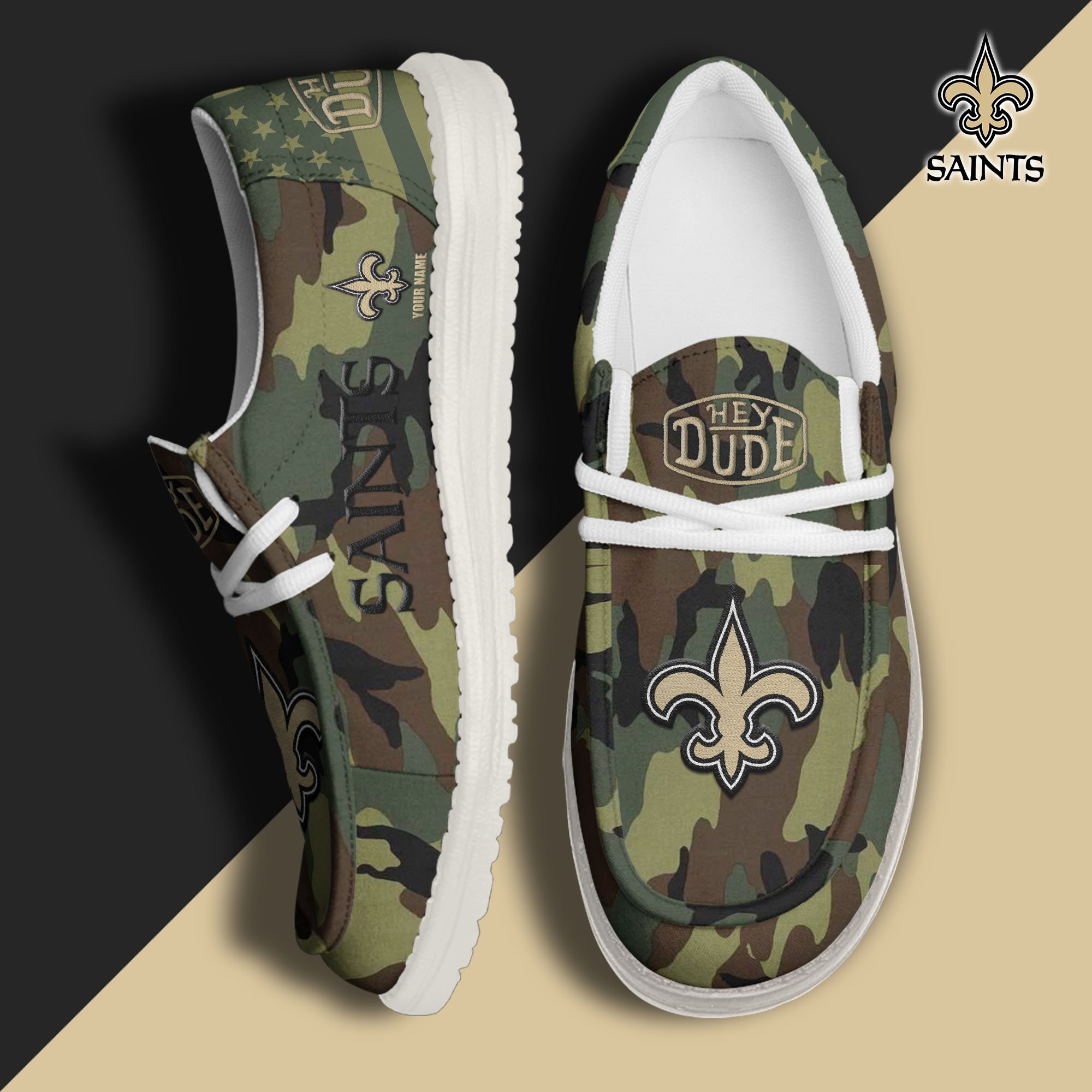 JWFancy New Orleans Saints Hey Dude Shoes Wally Men's Lace Up Loafers Comfortable For Men And Women