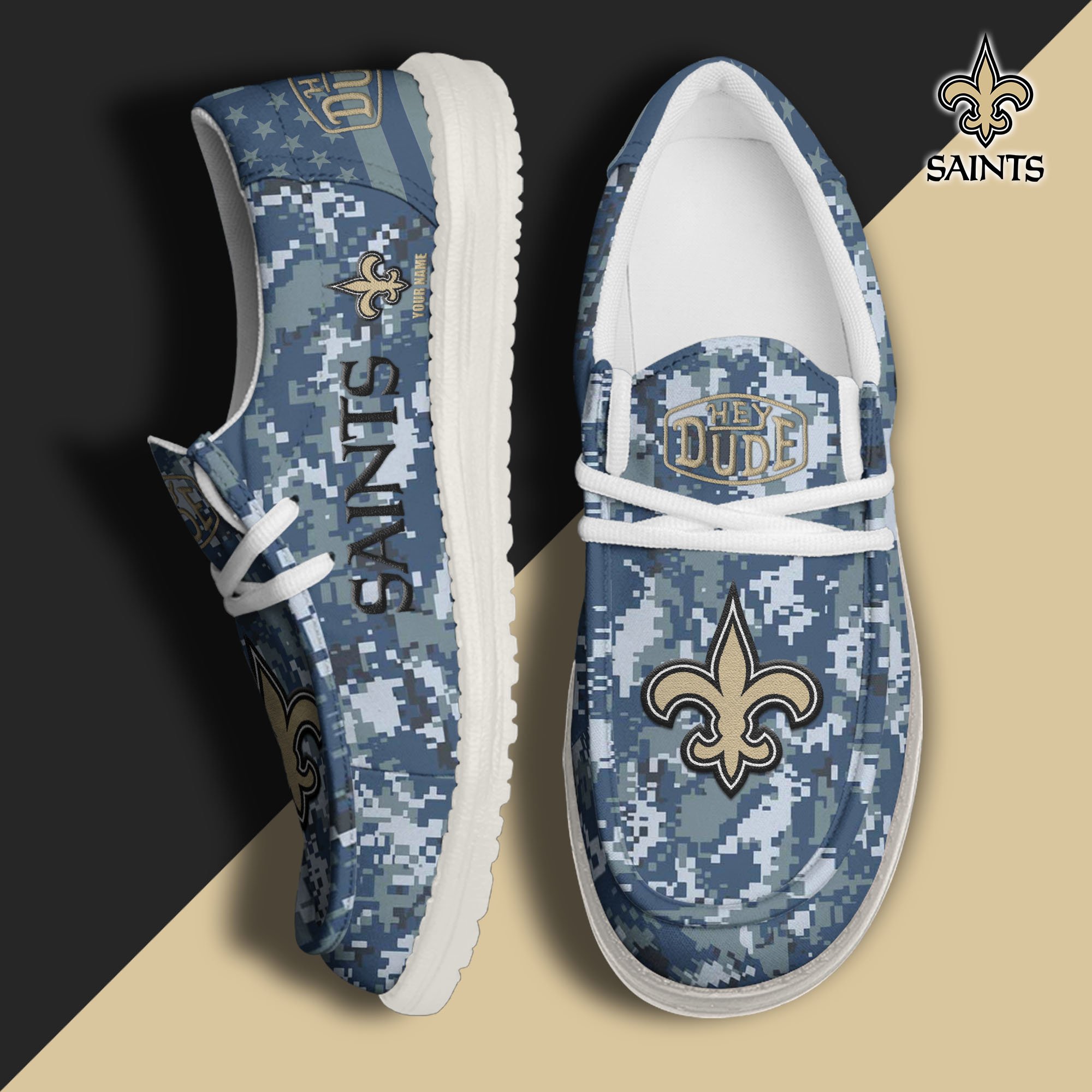 JWFancy New Orleans Saints Hey Dude Shoes Wally Men's Lace Up Loafers Comfortable For Men And Women