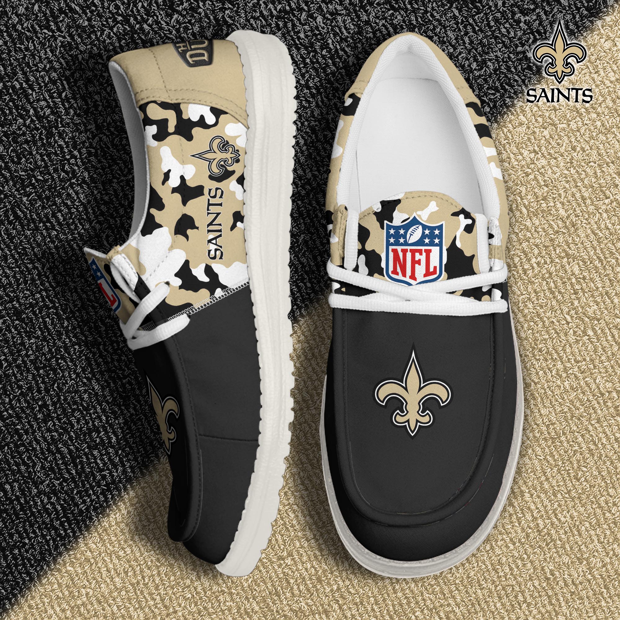 JWFancy New Orleans Saints Hey Dude Shoes Wally Men's Lace Up Loafers Comfortable For Men And Women