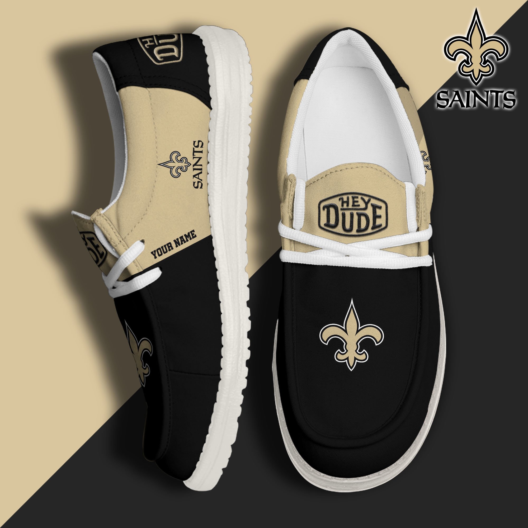JWFancy New Orleans Saints Hey Dude Shoes Wally Men's Lace Up Loafers Comfortable For Men And Women