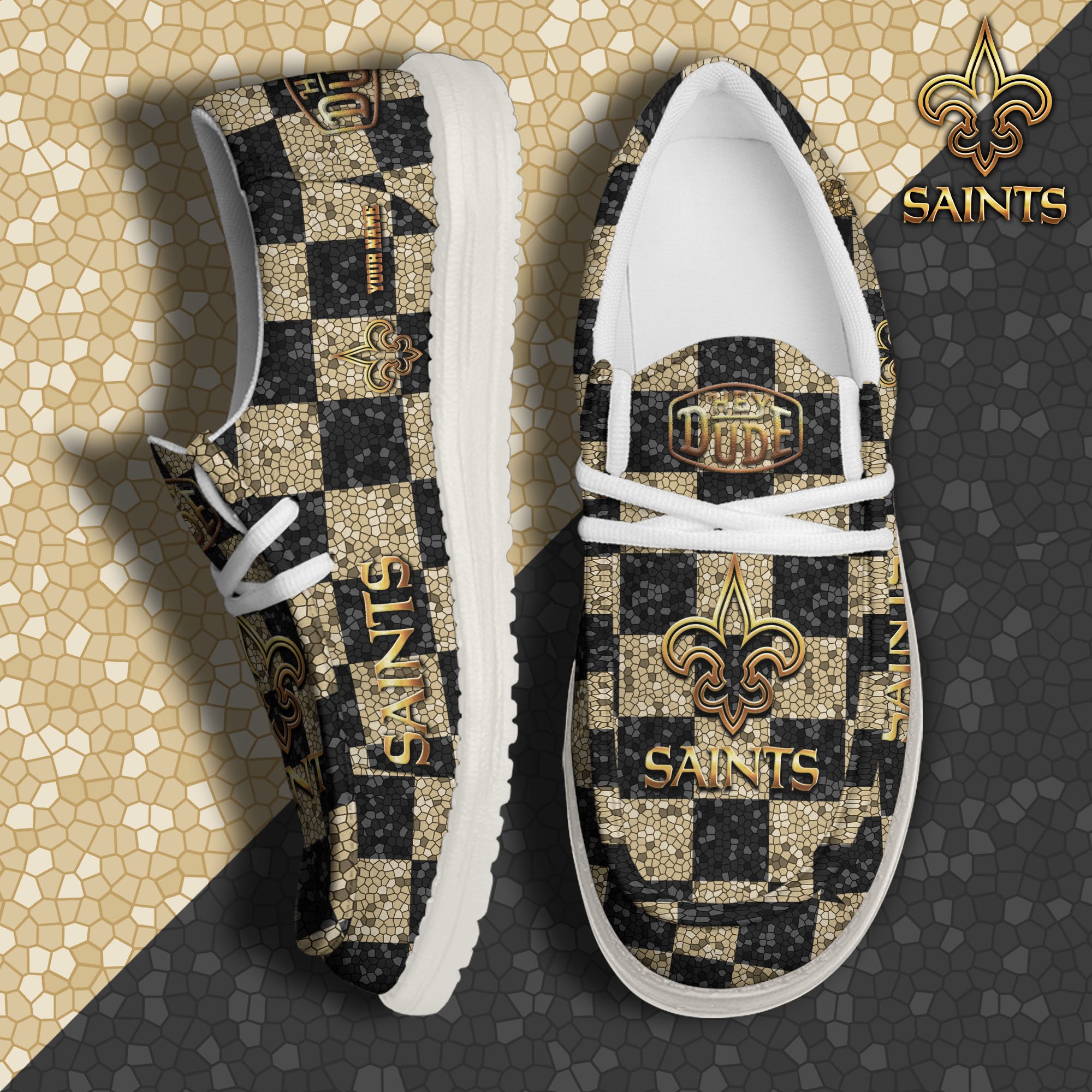 JWFancy New Orleans Saints Hey Dude Shoes Wally Men's Lace Up Loafers Comfortable For Men And Women