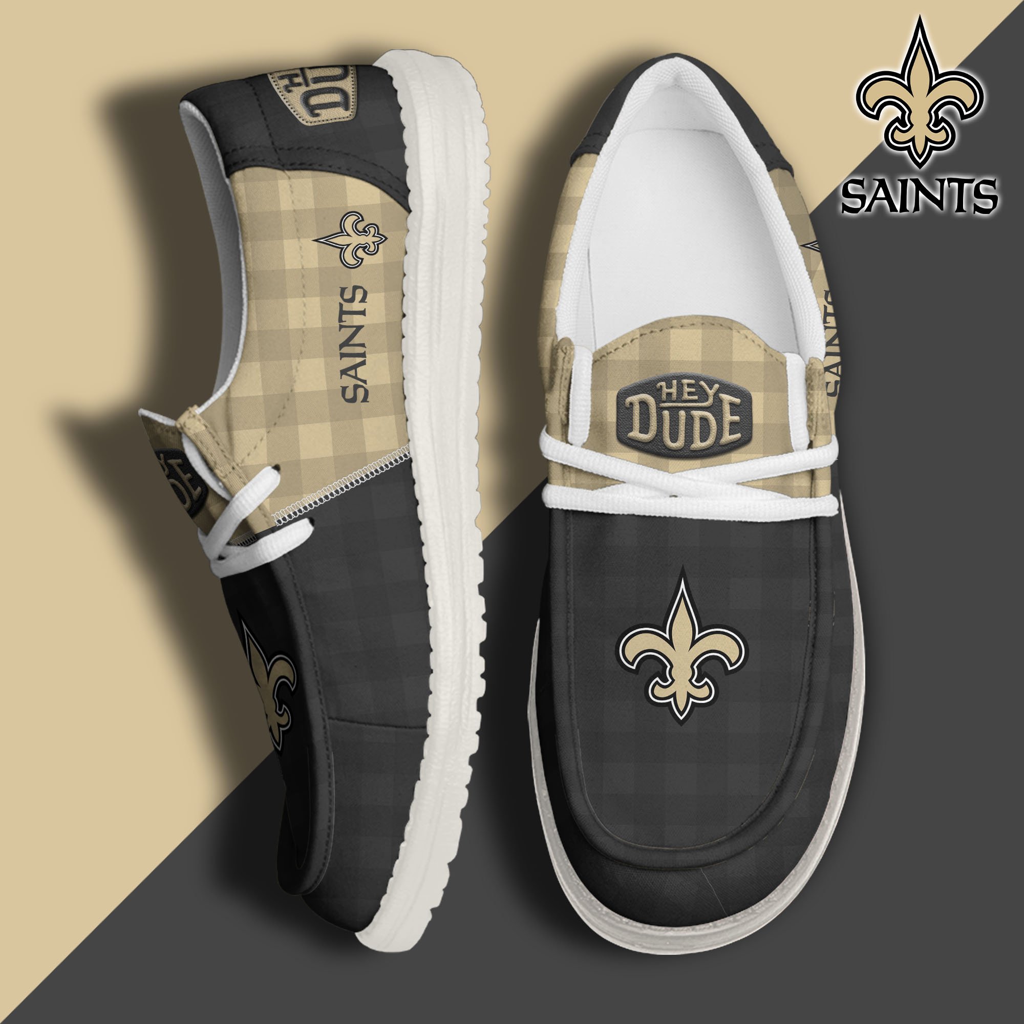 JWFancy New Orleans Saints Hey Dude Shoes Wally Men's Lace Up Loafers Comfortable For Men And Women