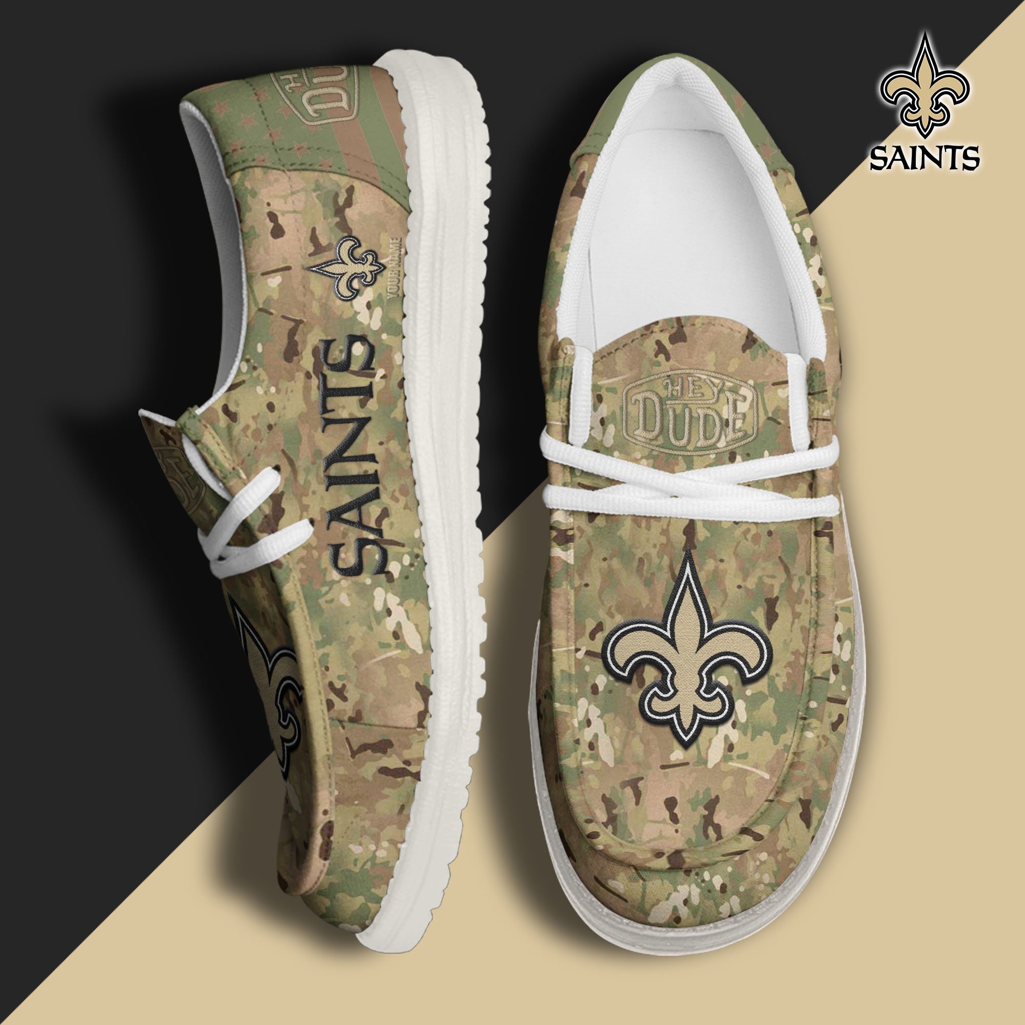 JWFancy New Orleans Saints Hey Dude Shoes Wally Men's Lace Up Loafers Comfortable For Men And Women