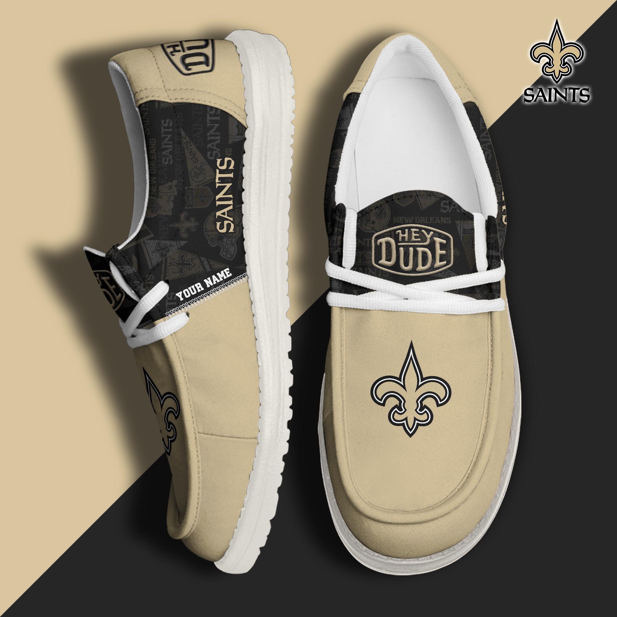 JWFancy New Orleans Saints Hey Dude Shoes Wally Men's Lace Up Loafers Comfortable For Men And Women