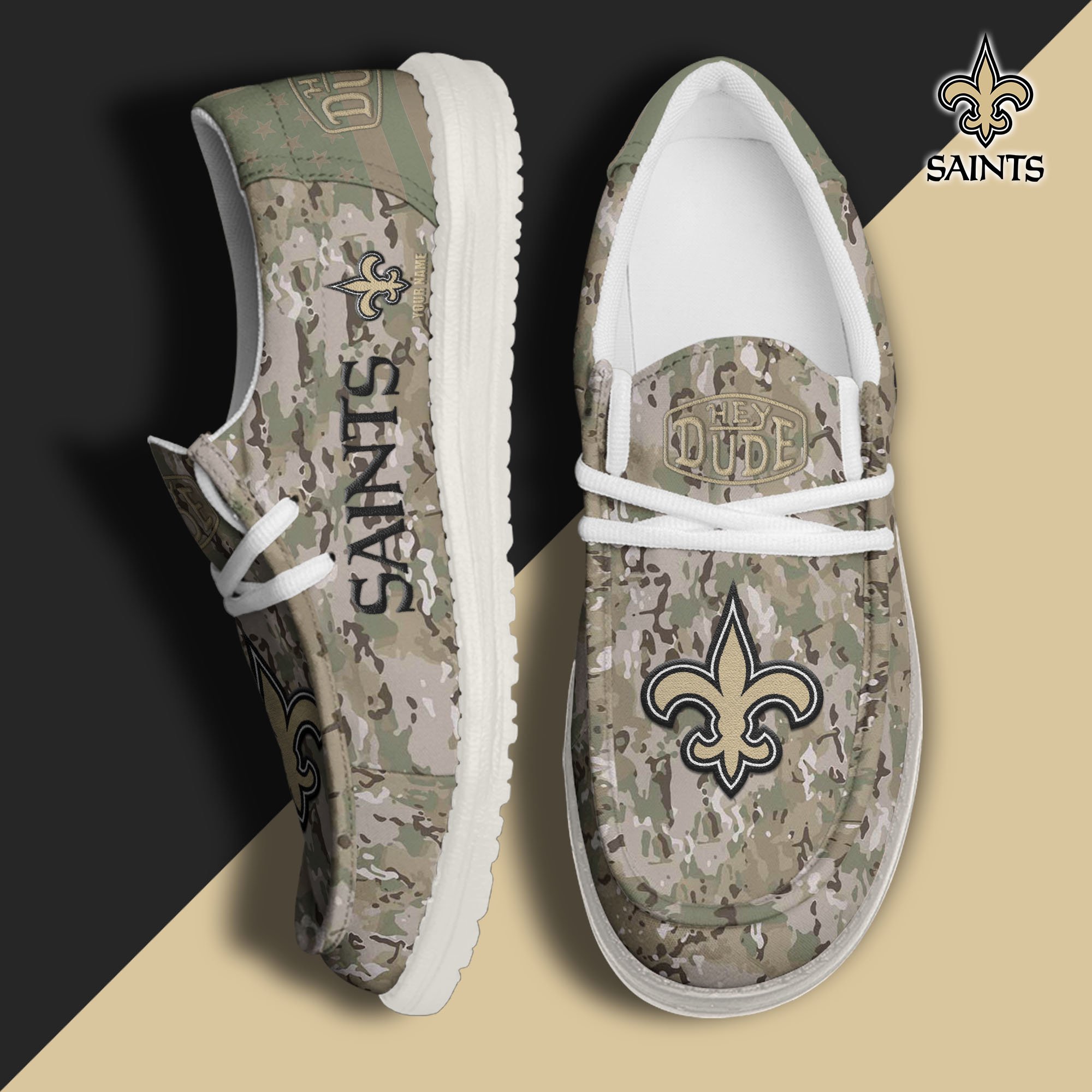 JWFancy New Orleans Saints Hey Dude Shoes Wally Men's Lace Up Loafers Comfortable For Men And Women